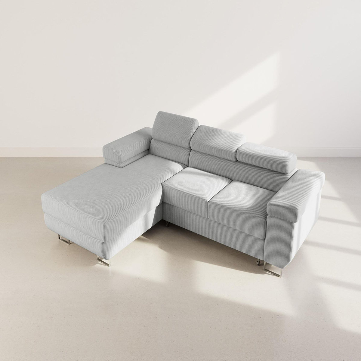 BEST MOBILIER Pablo - canapé d'angle gauche - 6 places - convertible avec coffre et têtières réglables - en velours côtelé