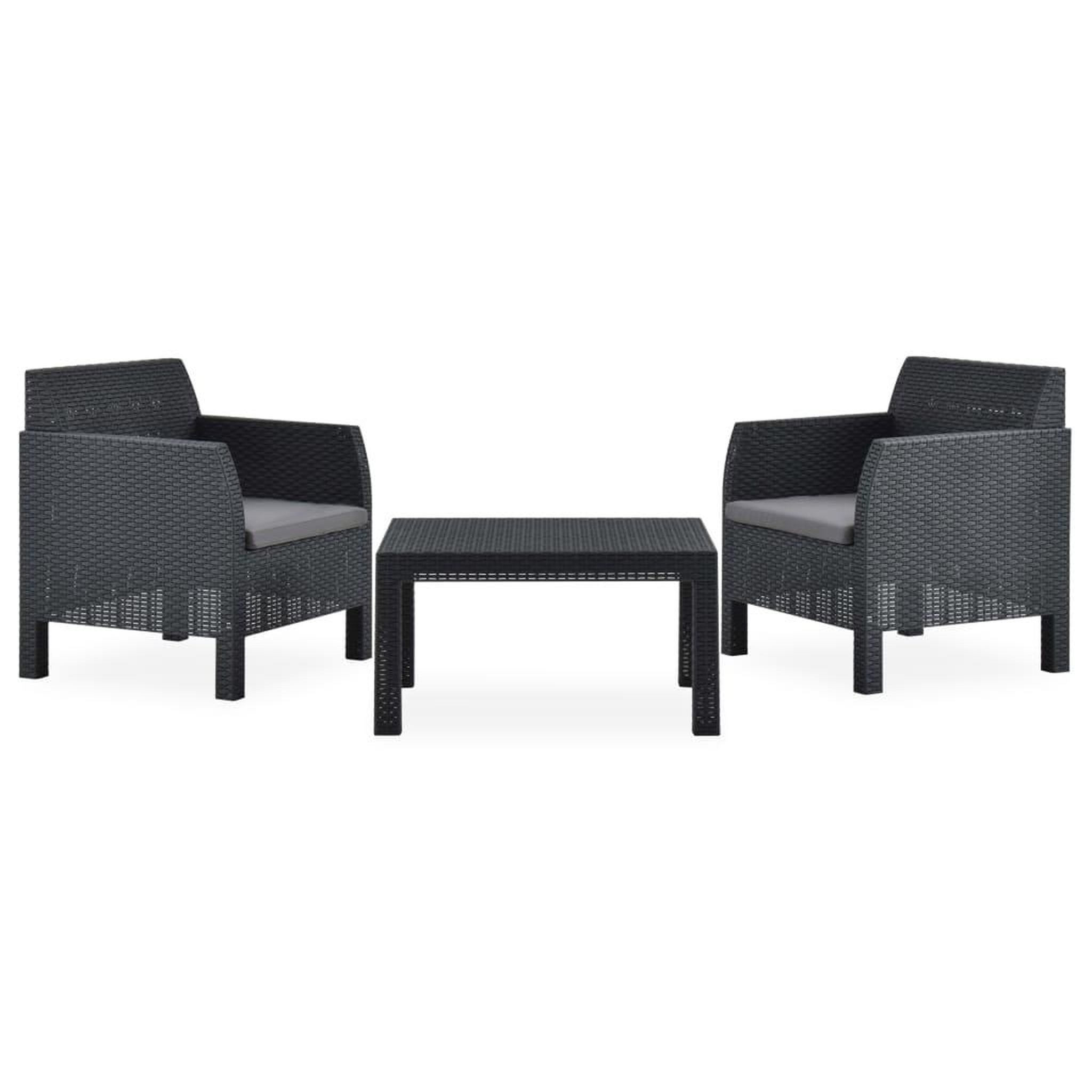 Voir la diapositive 1 : VIDAXL Salon de jardin 3 pcs avec coussins pp rotin anthracite