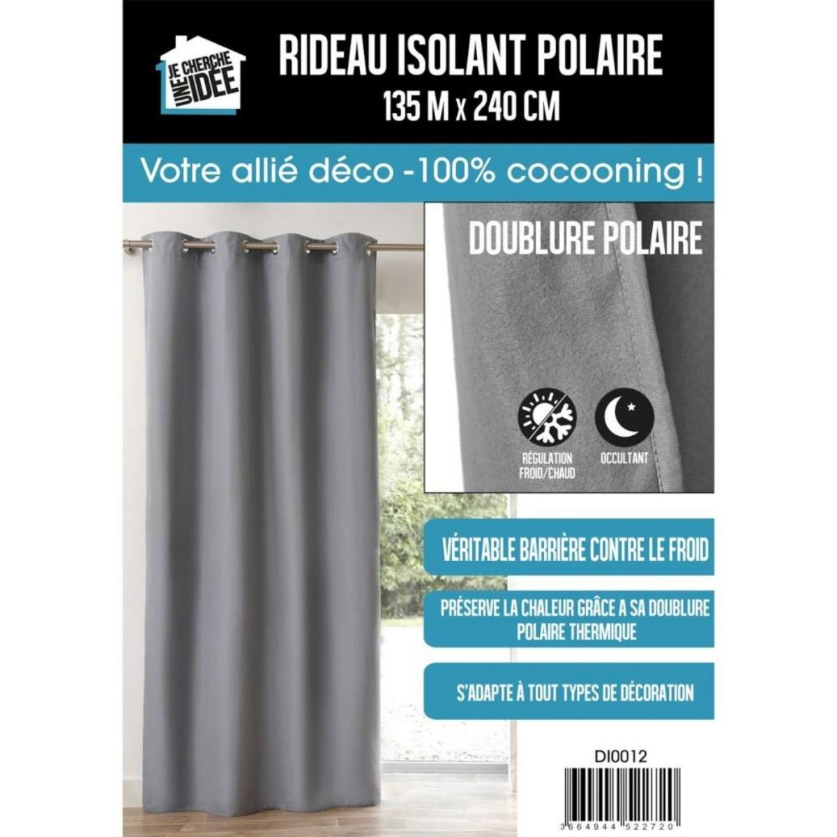 The Home Deco Factory Rideau isolant polaire 135x240 cm gris