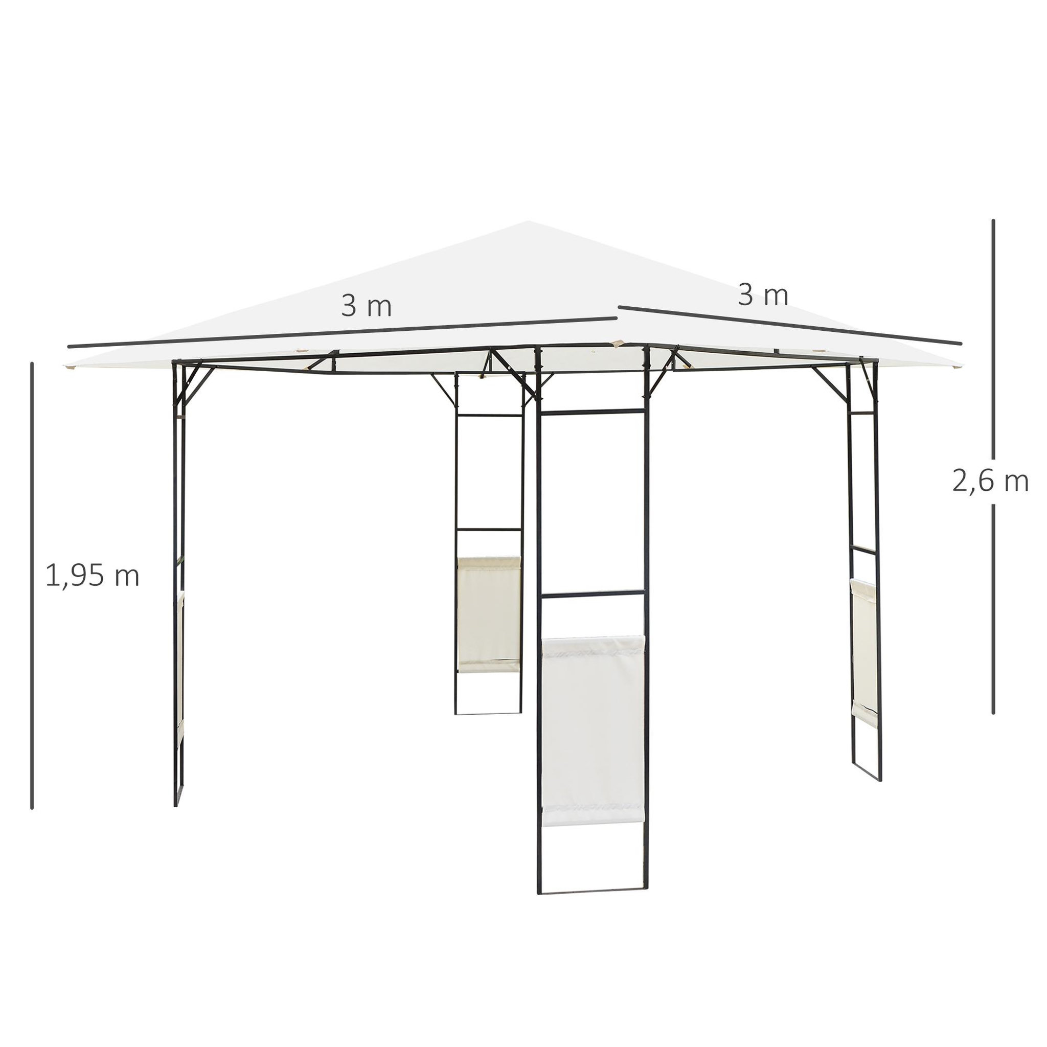 Voir la diapositive 3 : OUTSUNNY Tonnelle barnum pavillon de jardin dim. 3L x 3l x 2,6H m métal époxy toile polyester haute densité crème