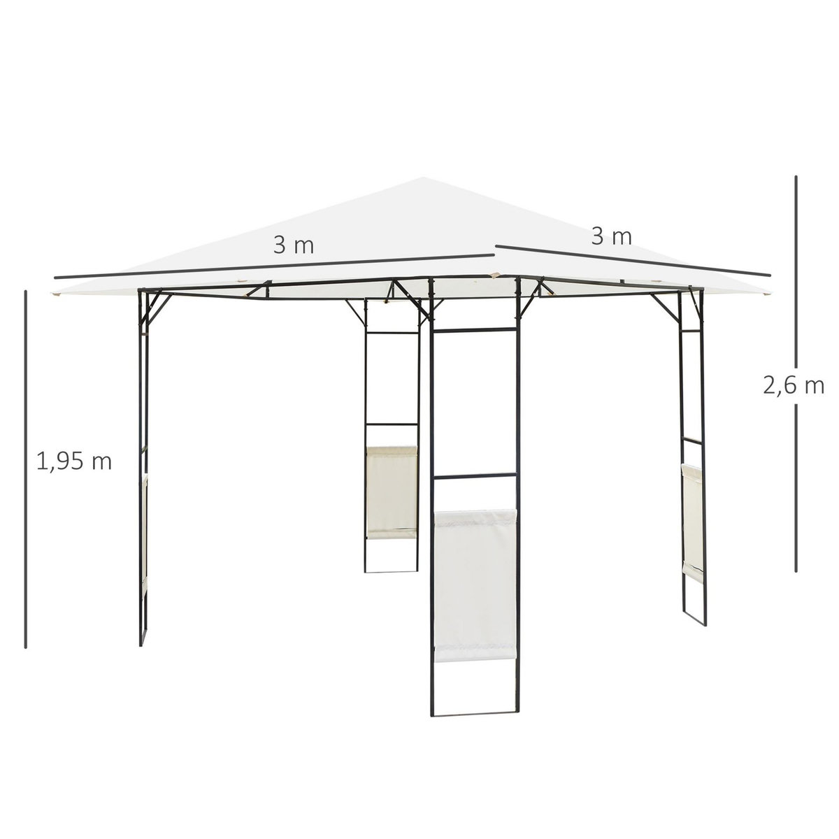 OUTSUNNY Tonnelle barnum pavillon de jardin dim. 3L x 3l x 2,6H m métal époxy toile polyester haute densité crème
