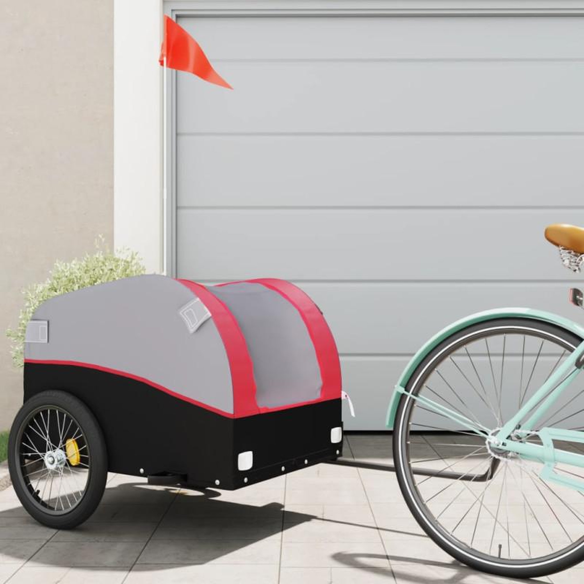 VIDAXL Remorque de vélo noir et rouge 45 kg fer