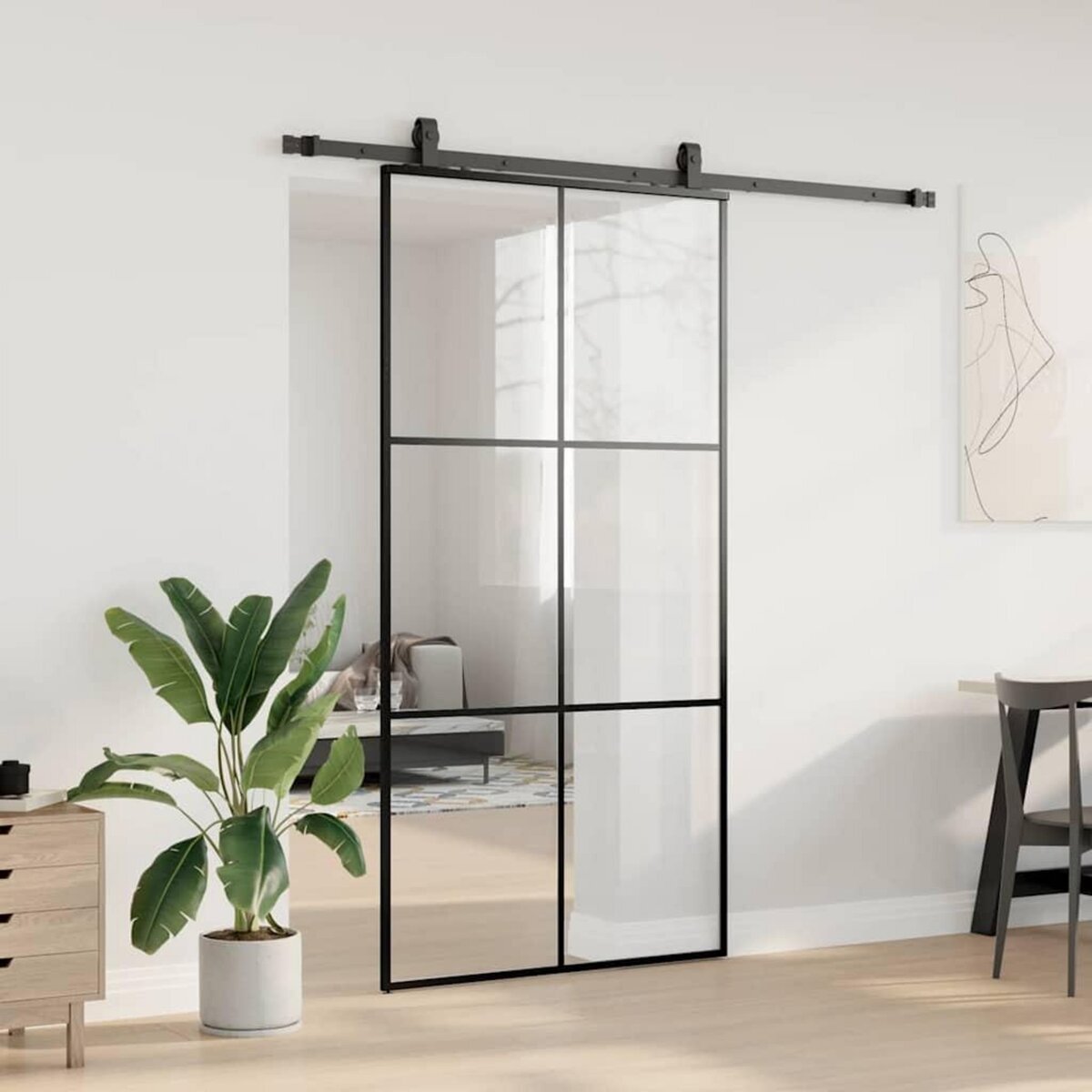 VIDAXL Porte coulissante kit de quincaillerie noir 102x205cm verre ESG