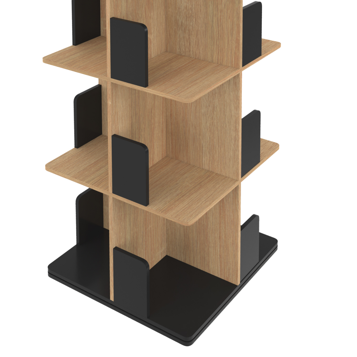 ID MARKET Etagère bibliothèque rotative 4 niveaux RAPHA noir et effet bois