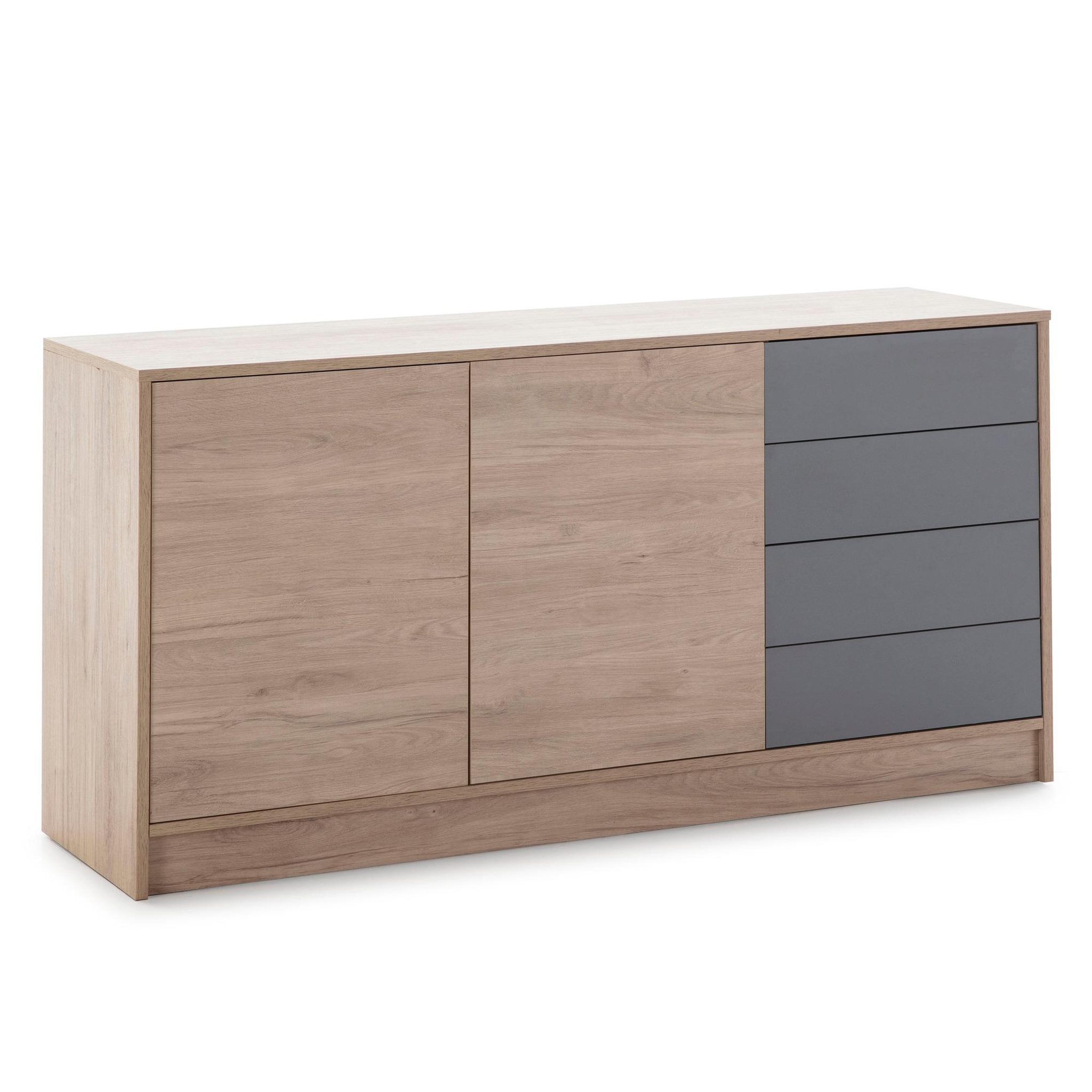 Voir la diapositive 1 : VS VENTA-STOCK Buffet Panama 4 tiroirs, 2 Portes, Couleur Bois et Gris, 136 cm Largeur