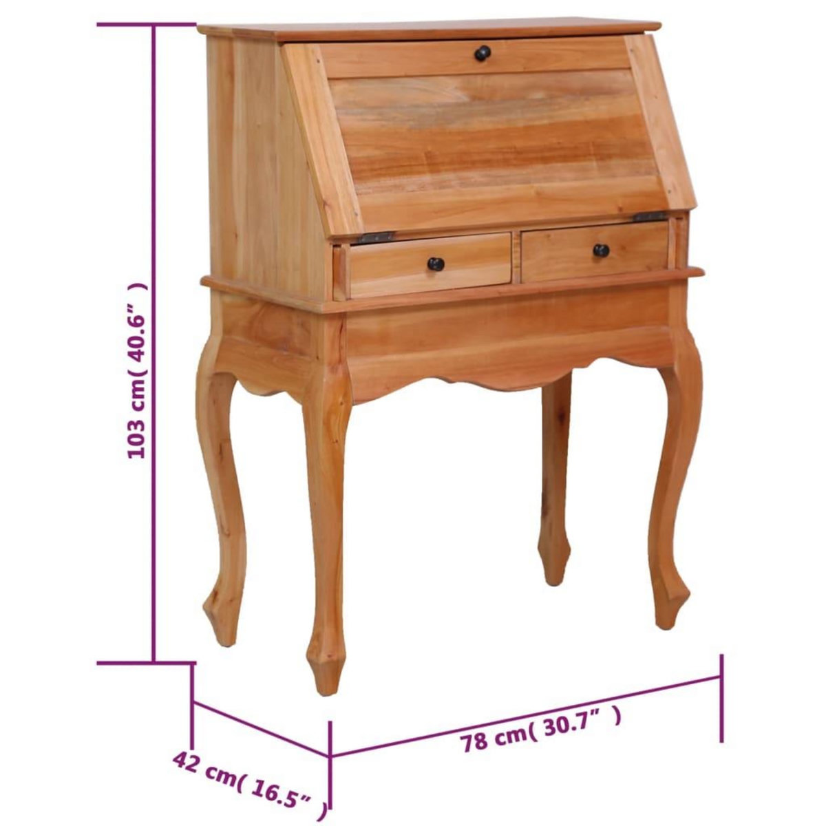 VIDAXL Bureau secretaire 78x42x103 cm Bois d'acajou massif