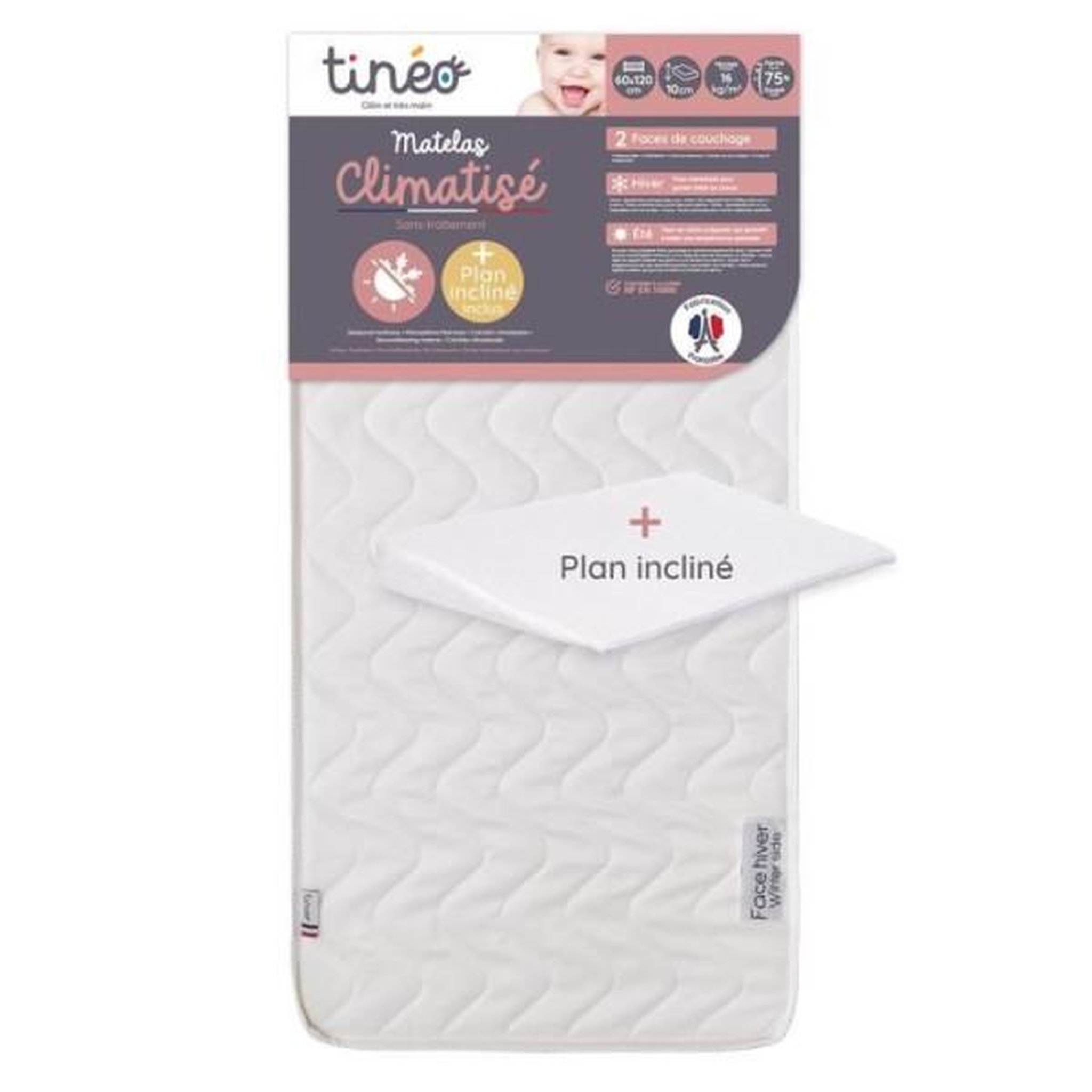 Voir la diapositive 2 : TINEO Matelas Climatisé TINEO 60x120 cm - Epaisseur 10 cm - Livre avec un plan incliné 15°
