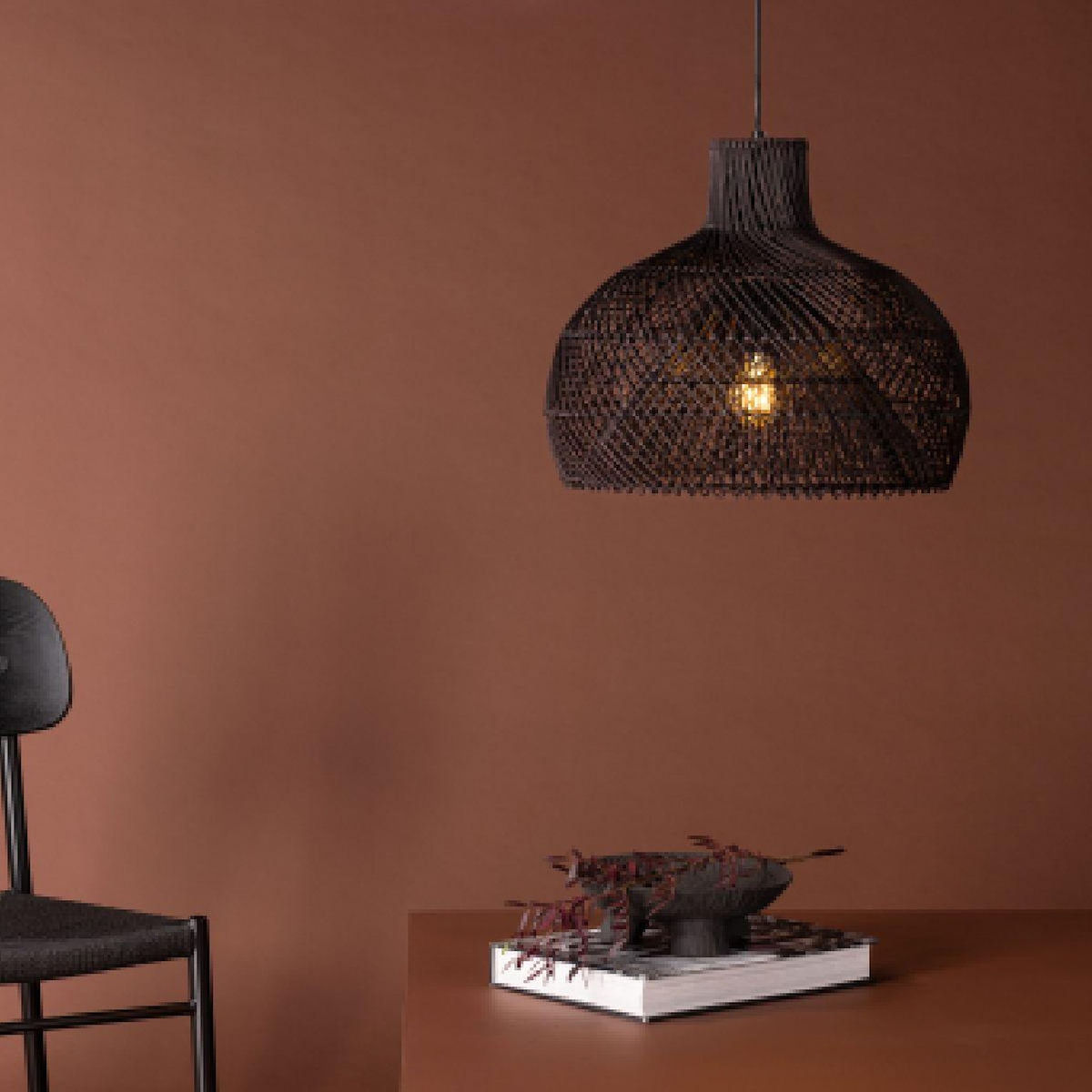 Paris Prix Lampe Suspension en Rotin  Laroche  45cm Noir