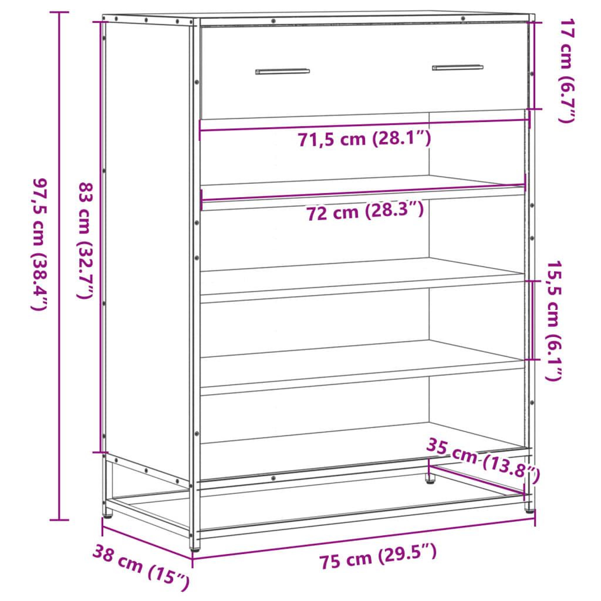 Voir la diapositive 6 : VIDAXL Meuble a chaussures noir 75x38x97,5 cm bois d'ingenierie metal