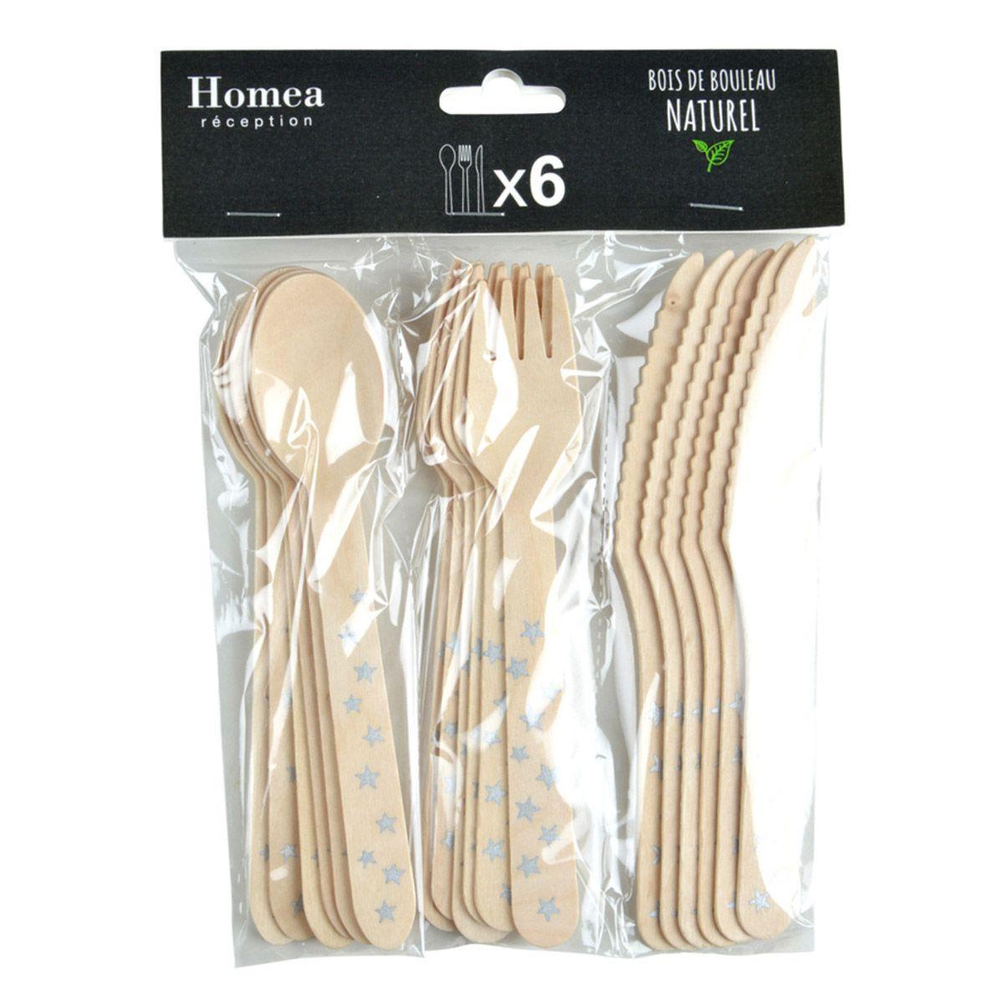 Voir la diapositive 2 : HOMEA Lot de 18 Couverts Jetables  Étoiles  Naturel & Argent
