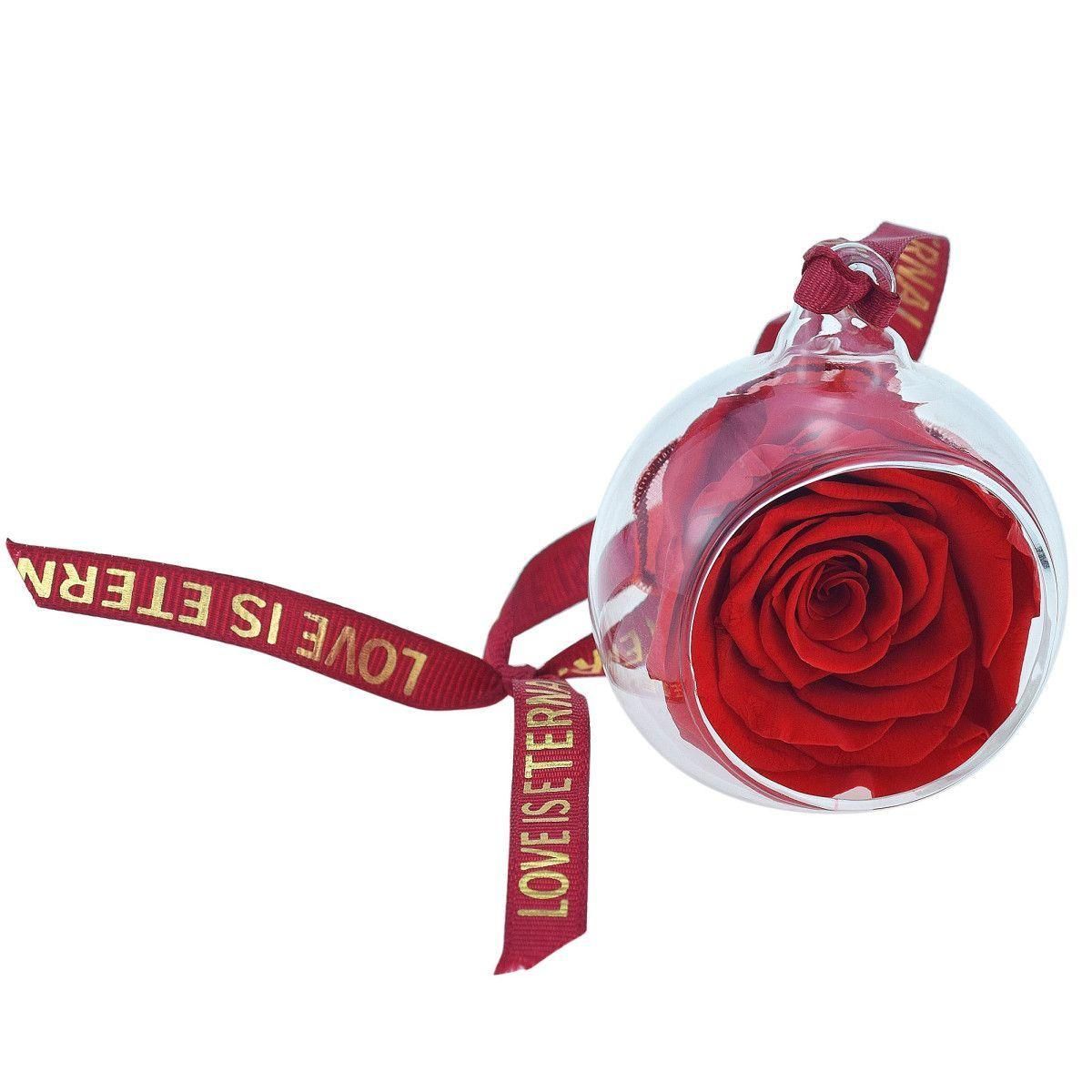 SC CRYSTAL Boule en verre décorée d'une rose éternelle rouge