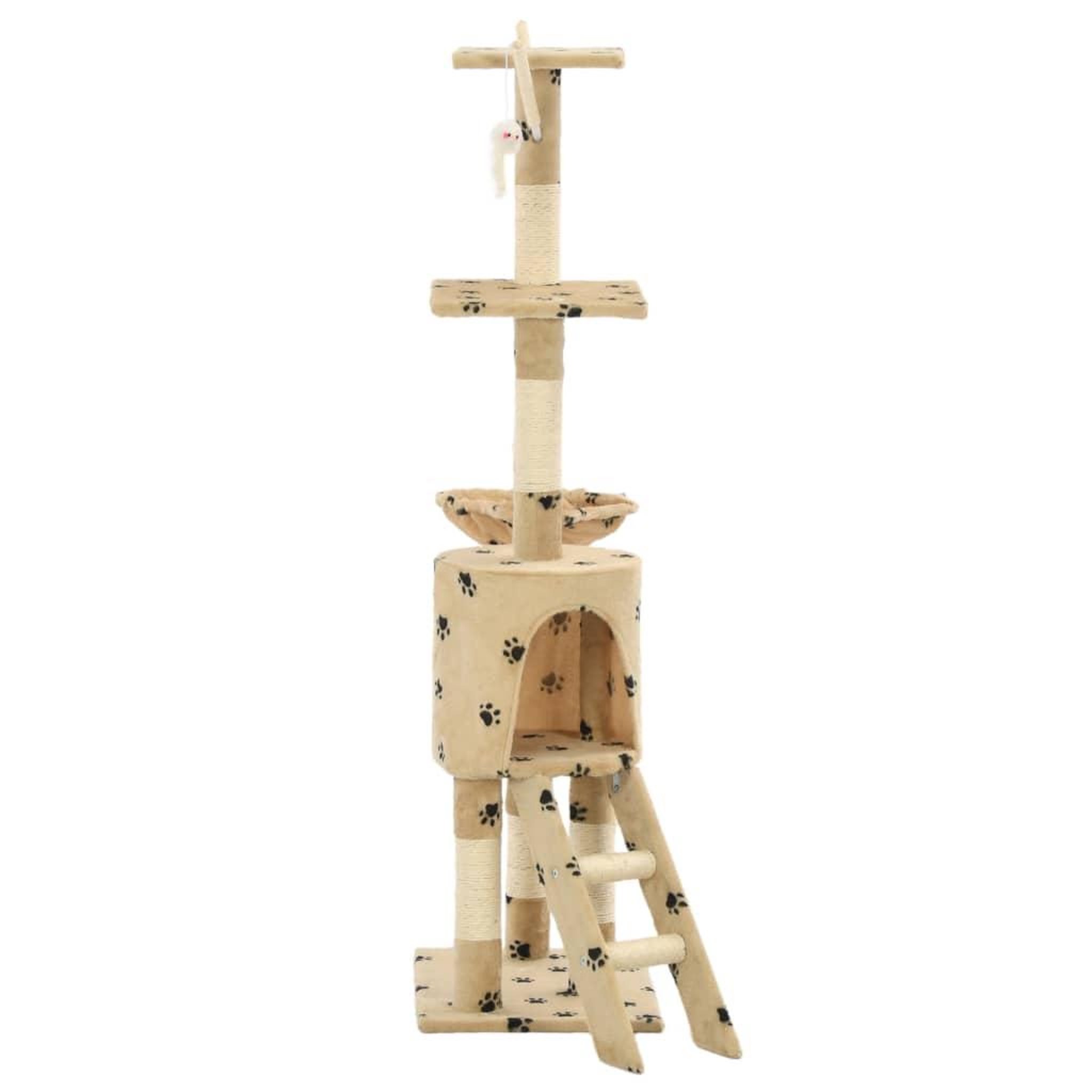 Voir la diapositive 4 : VIDAXL Arbre a chat avec griffoir en sisal 138cm Beige Motif de pattes