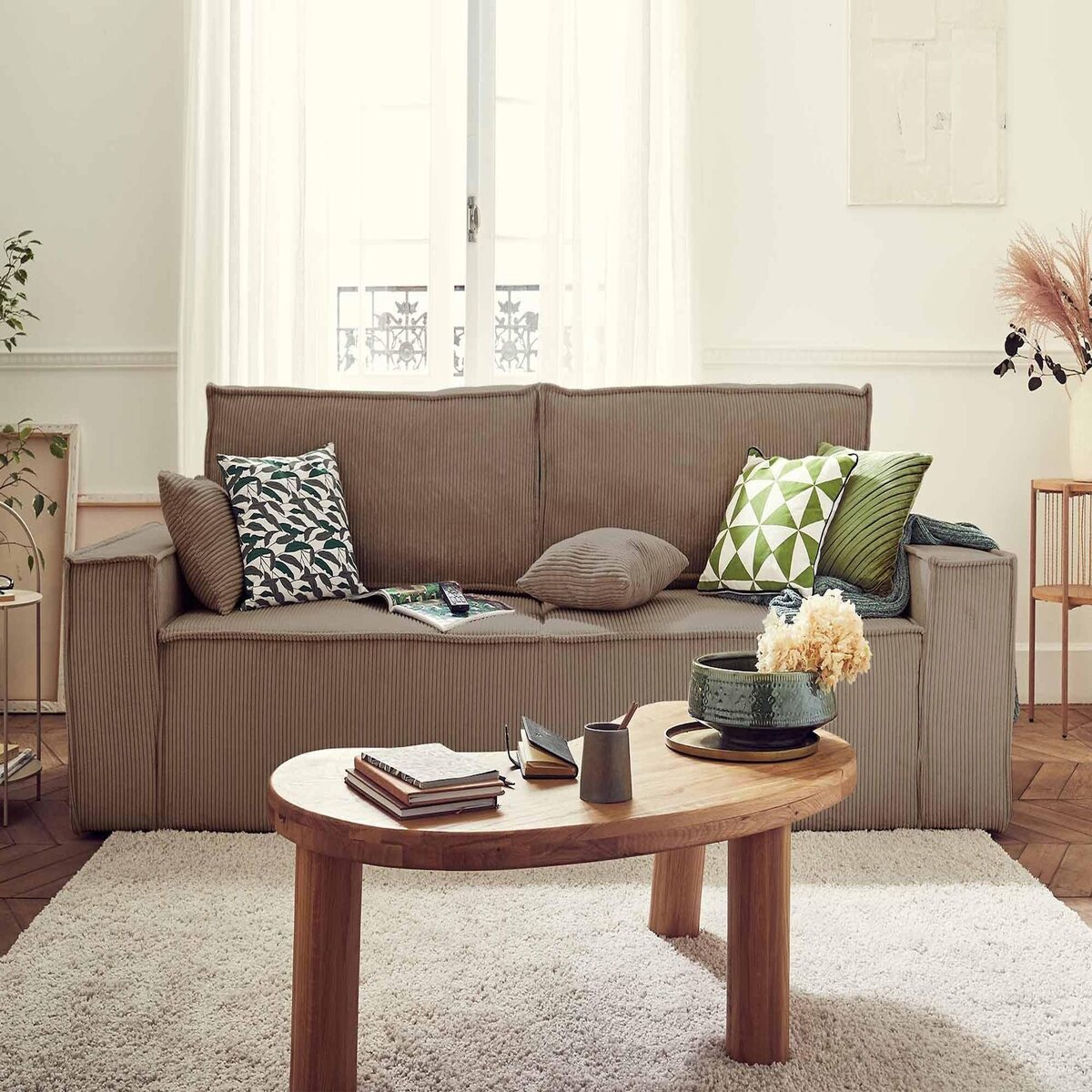 BEST MOBILIER Dellia - canapé 3 places convertible - avec coffre - en velours côtelé - style contemporain