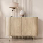 BEST MOBILIER Sansa - buffet bas 139 cm - 2 portes et 1 étagère - plateau effet marbre. Coloris disponibles : Marron
