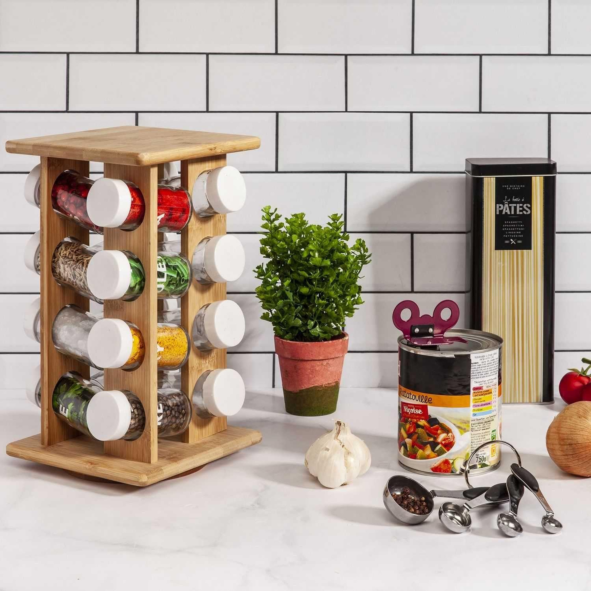 Voir la diapositive 2 : The Home Deco Factory Etagère à épices en bambou cook - 16 pots