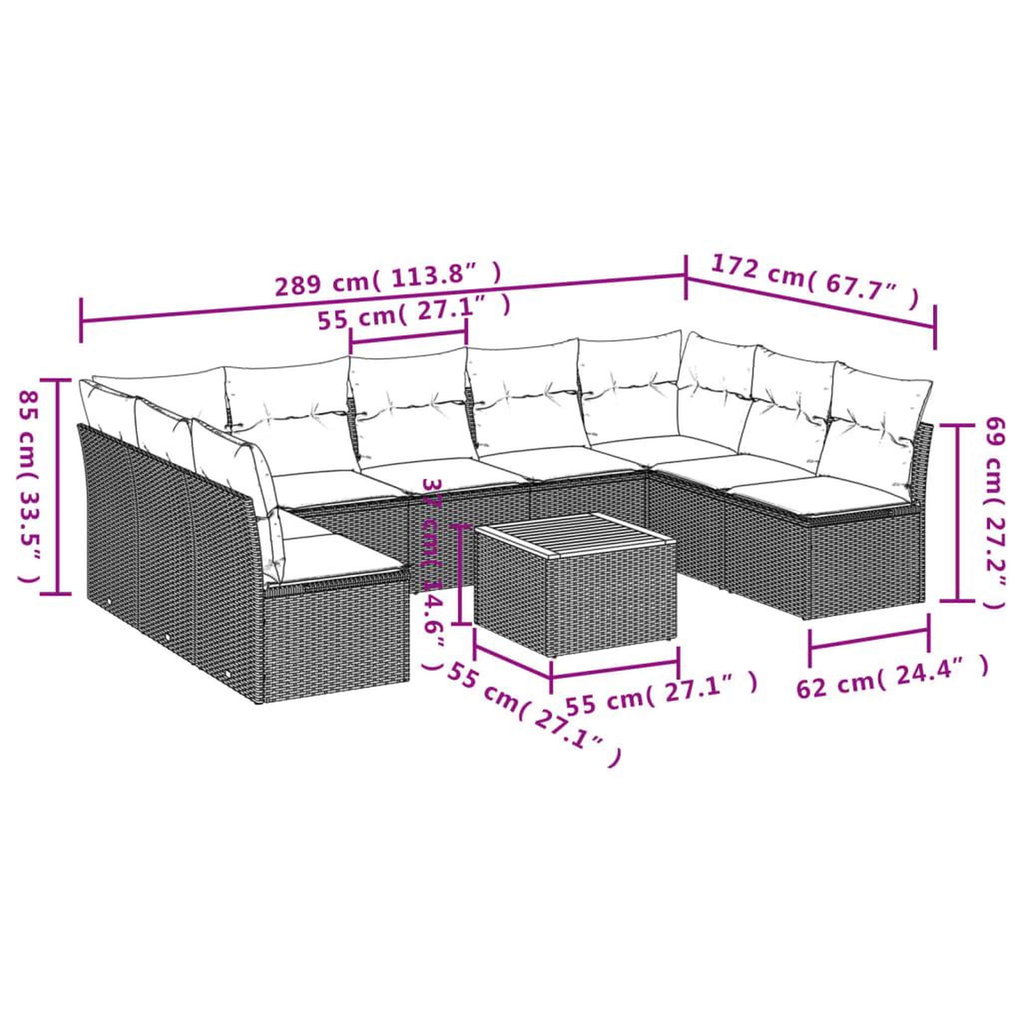 Voir la diapositive 4 : VIDAXL Salon de jardin 10 pcs avec coussins noir resine tressee