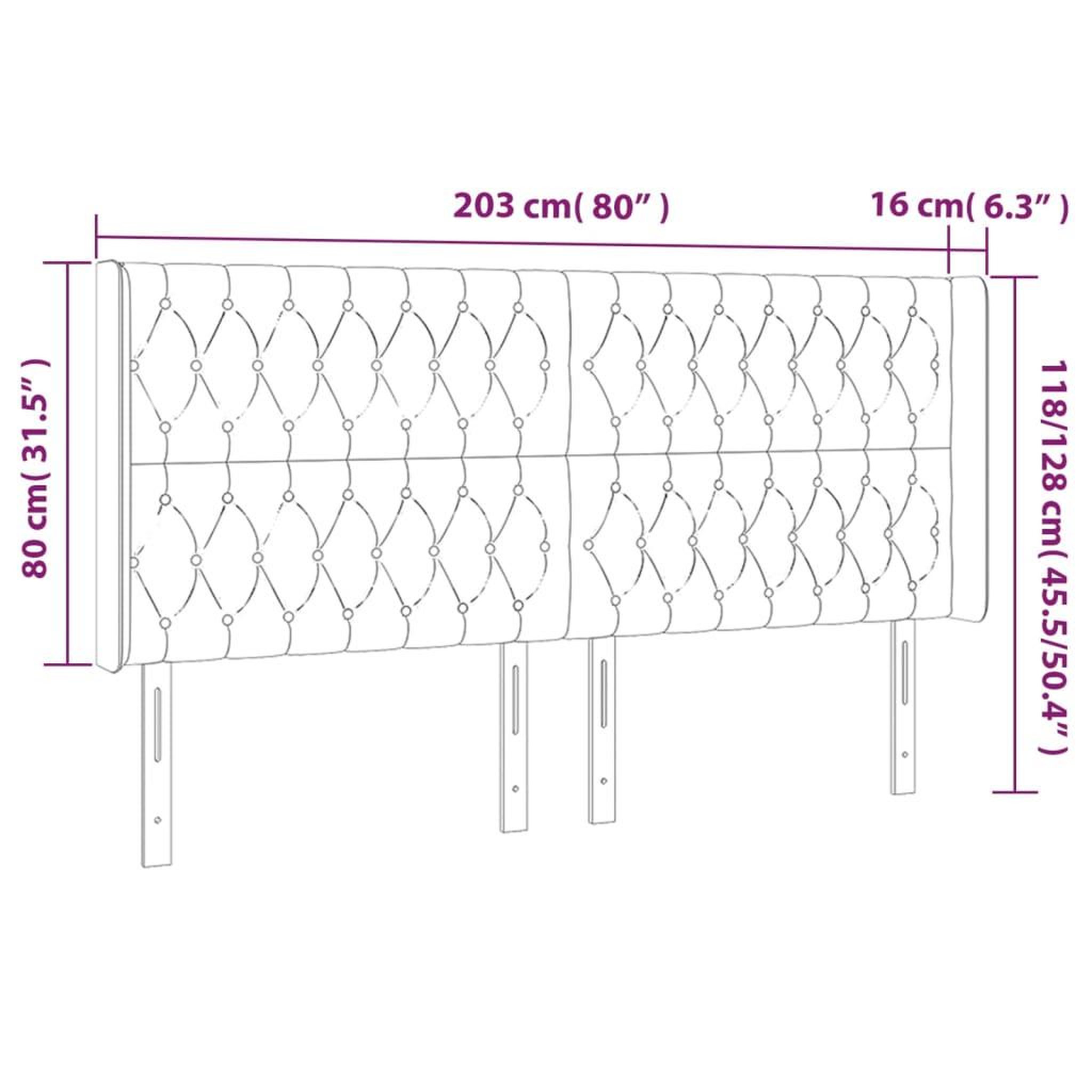 Voir la diapositive 6 : VIDAXL Tete de lit avec oreilles Taupe 203x16x118/128 cm Tissu