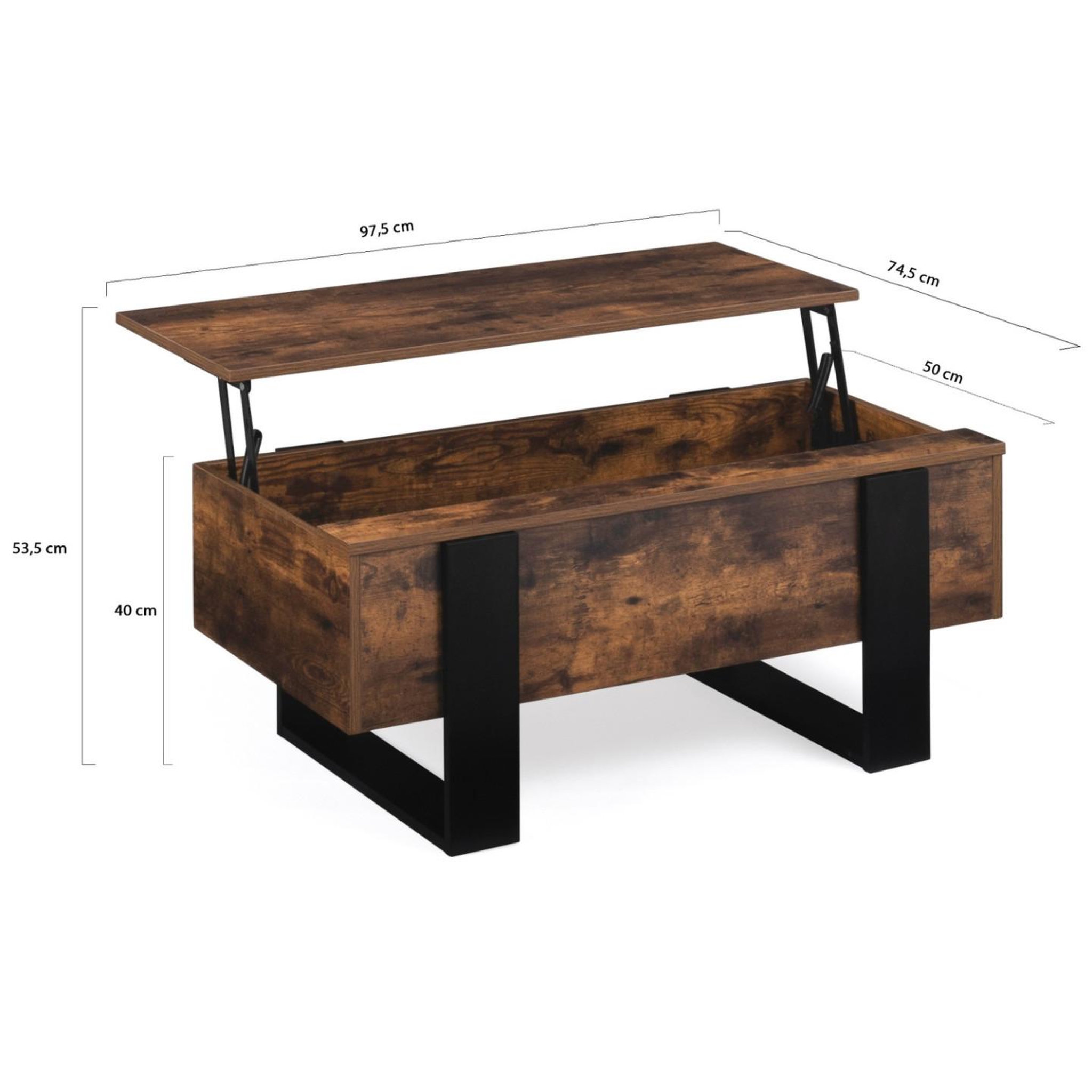 Voir la diapositive 5 : ID MARKET Table basse plateau relevable rectangulaire phoenix bois effet vieilli et noir