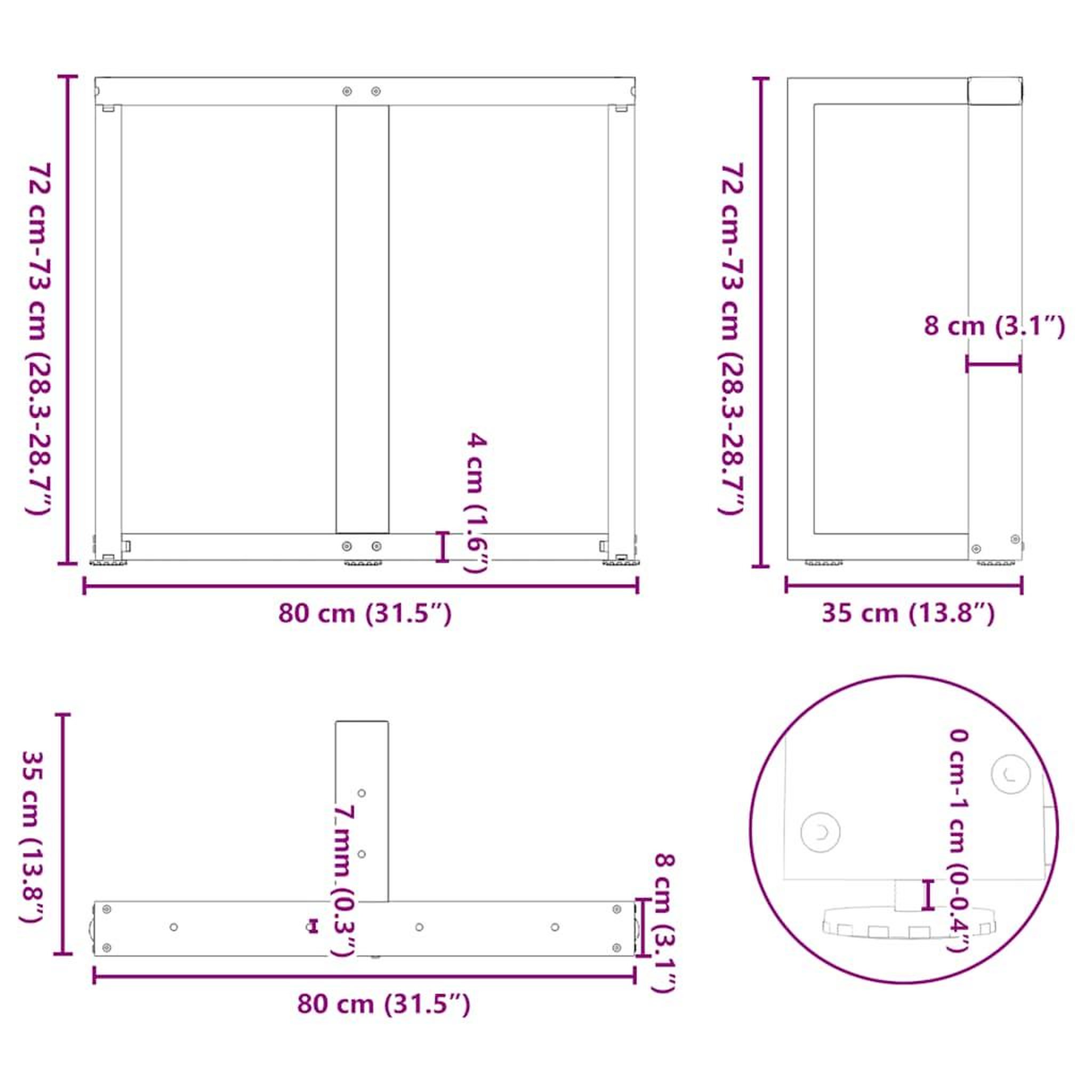 Voir la diapositive 6 : VIDAXL Pieds de table a manger forme de T 2 pcs 80x35x(72-73) cm acier