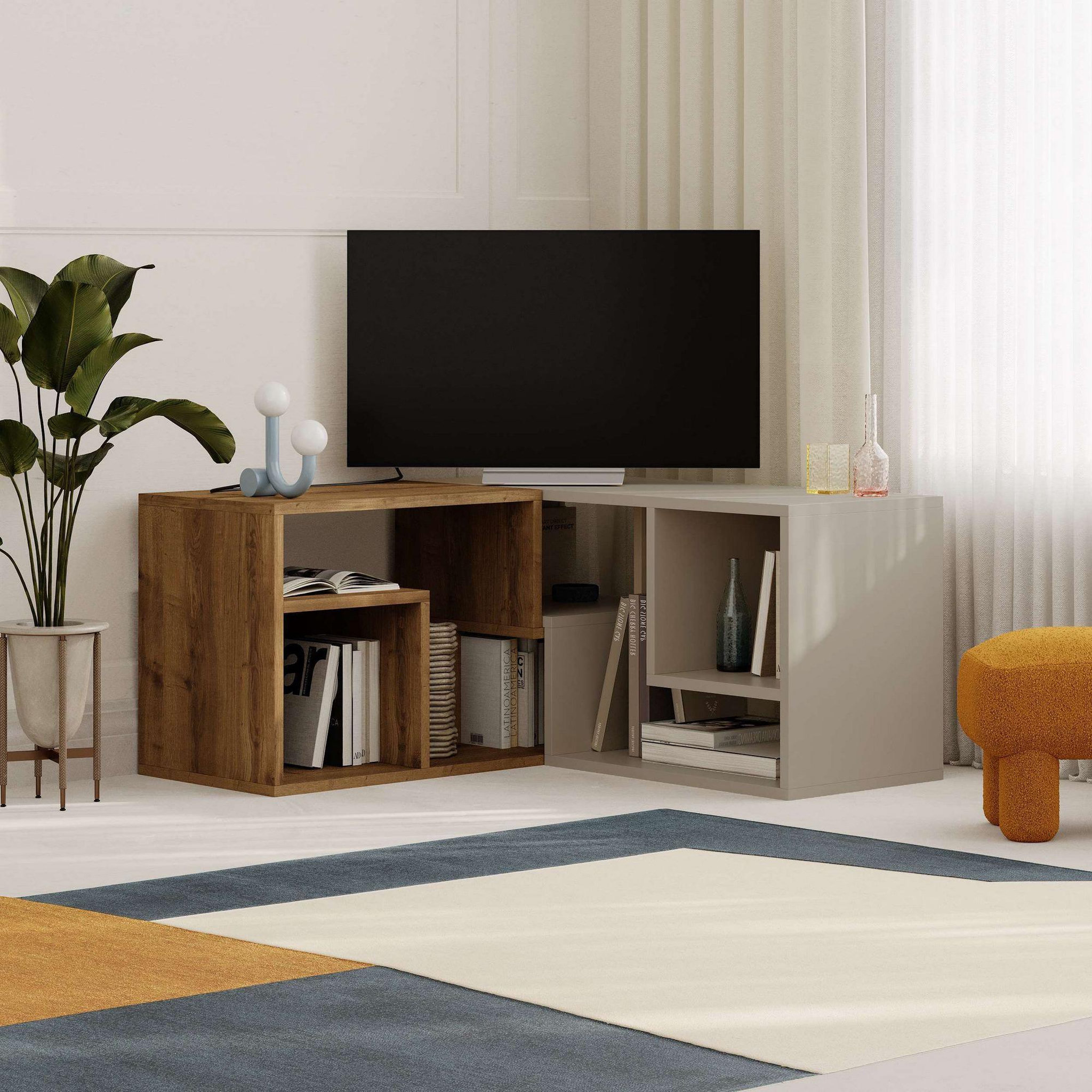 Voir la diapositive 3 : Habitat et Jardin Meuble tv modulable en bois  glis  - 145 x 35 x 44 cm - beige