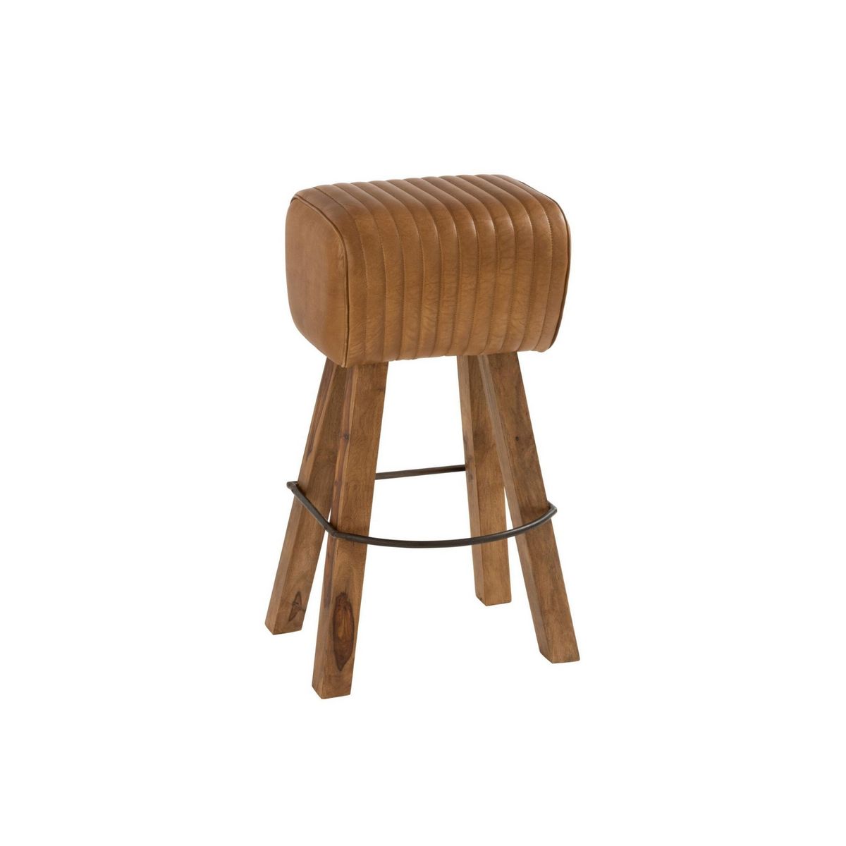 HELLIN Tabouret de bar saut de cheval en bois et cuir - SAMIR