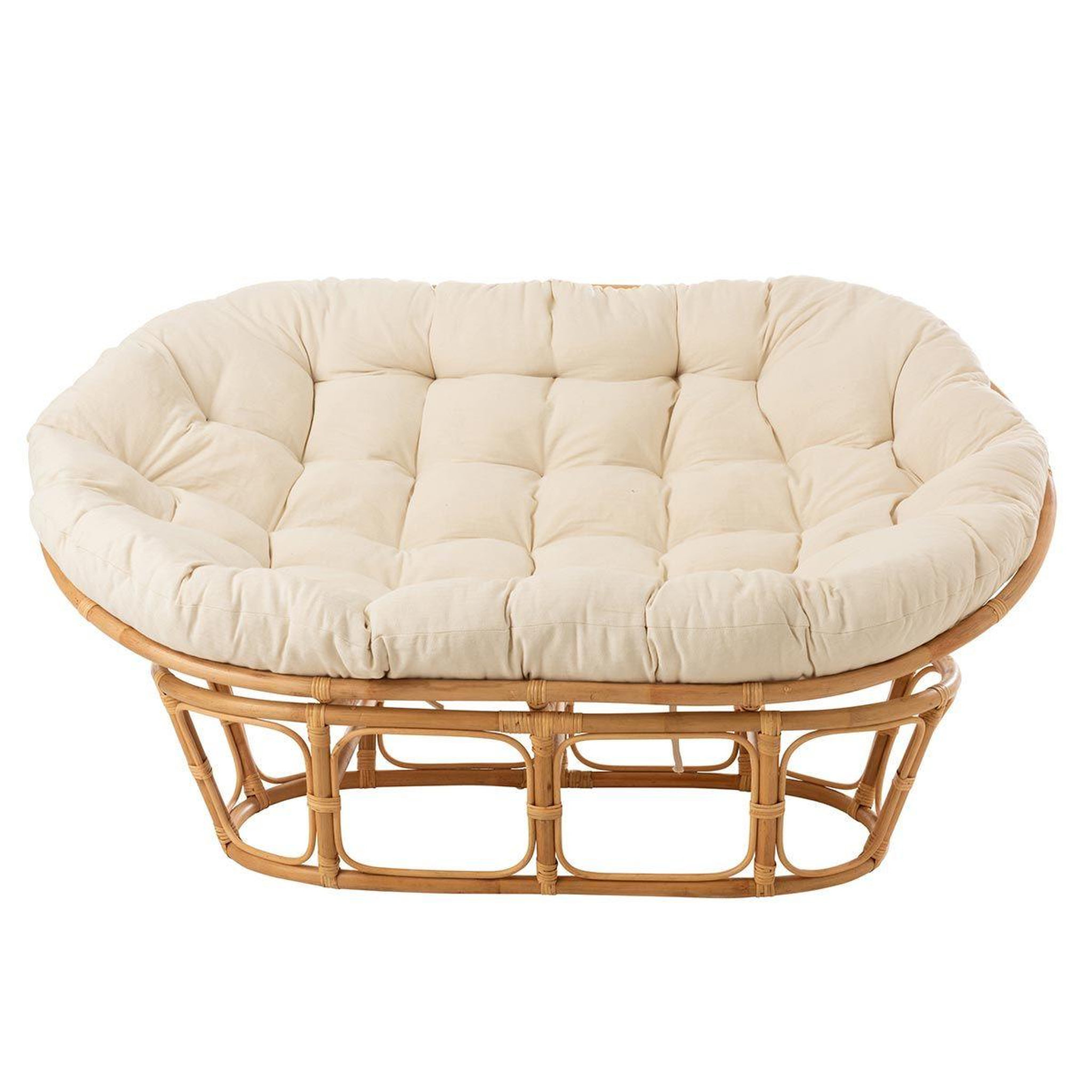 Voir la diapositive 2 : J-LINE Fauteuil & coussin en rotin  roni  179cm naturel
