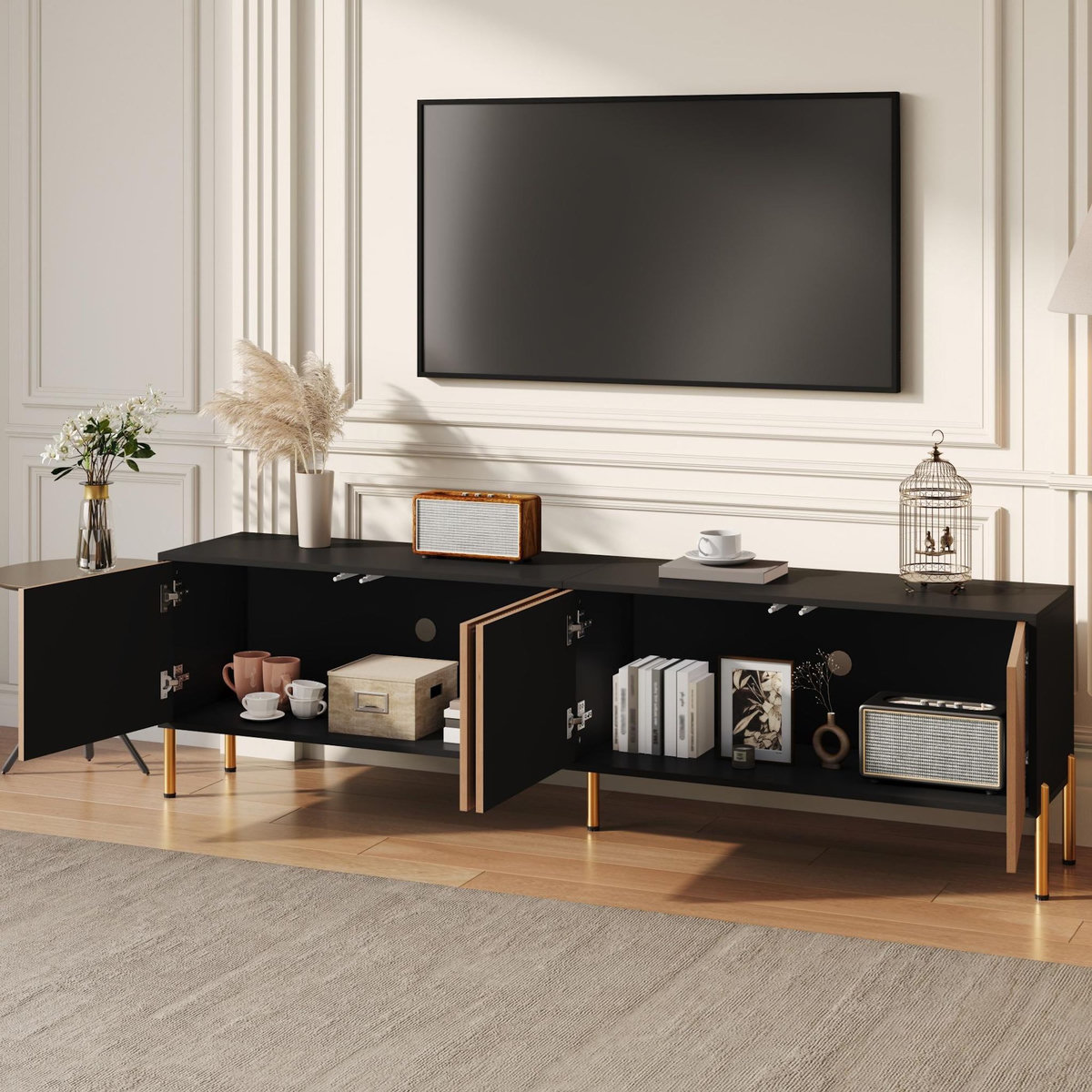 MERAX Meuble tv noir+naturel 179 cm panneau de particules