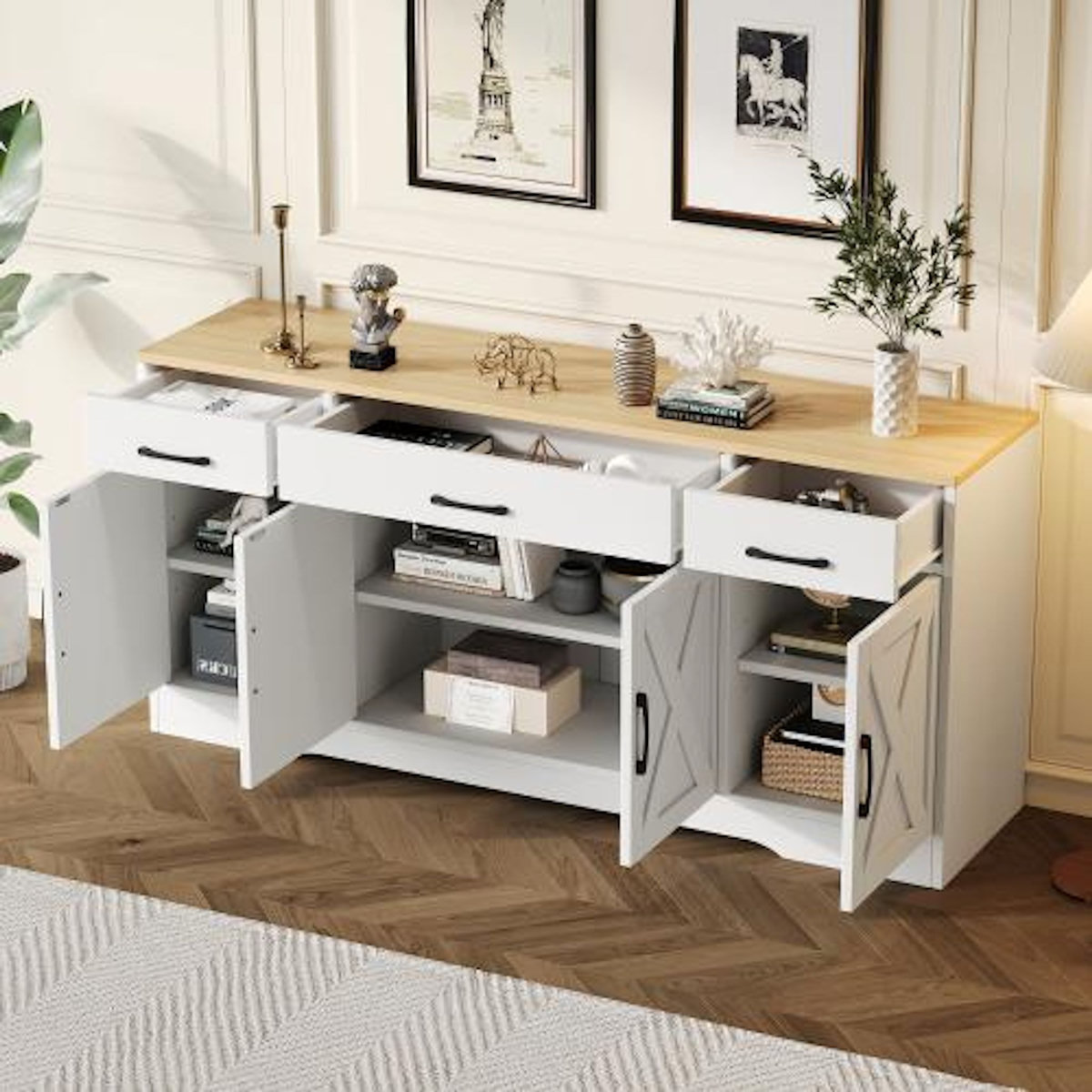 MERAX Buffet 4 porte(s) 3 tiroir(s) - 160 cm blanc mdf