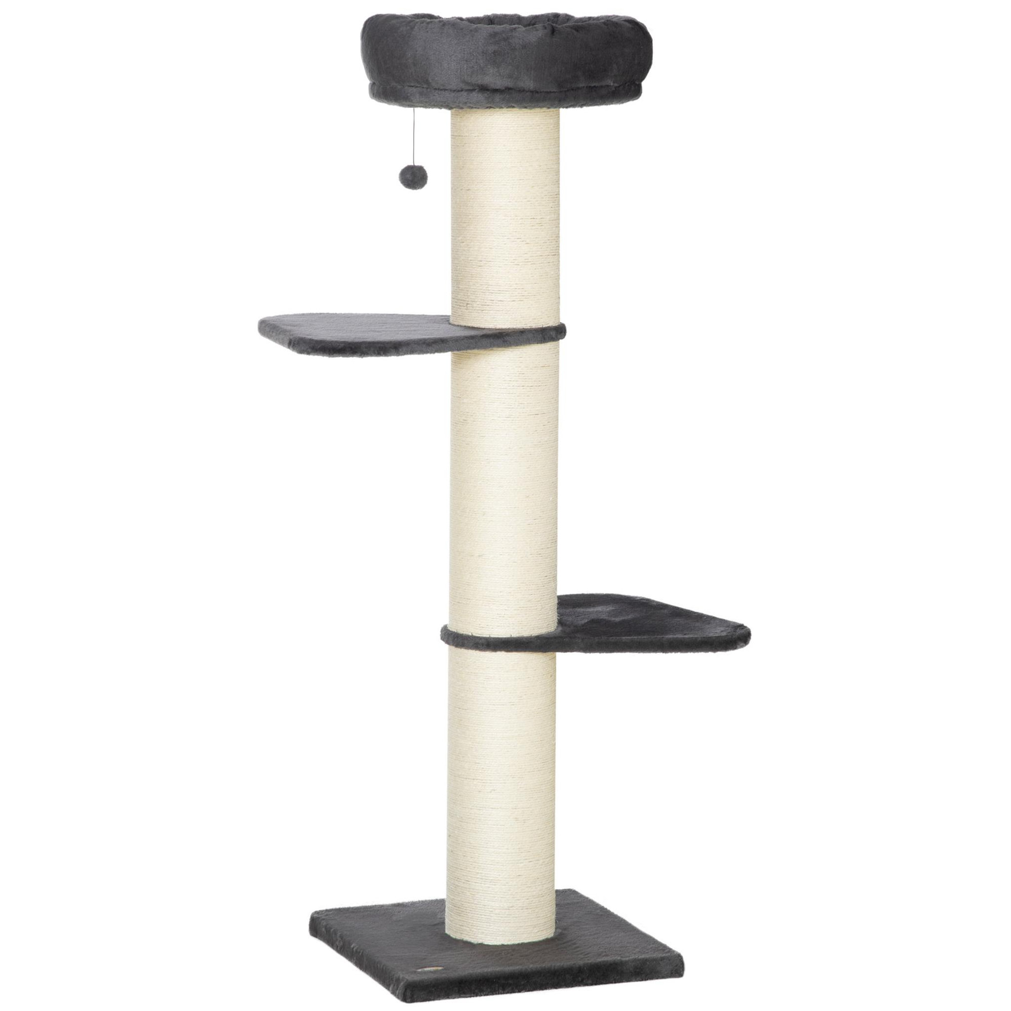 Voir la diapositive 1 : PAWHUT Arbre à chat griffoir sisal naturel 2 plateformes panier observation jeu boule suspendue peluche grise