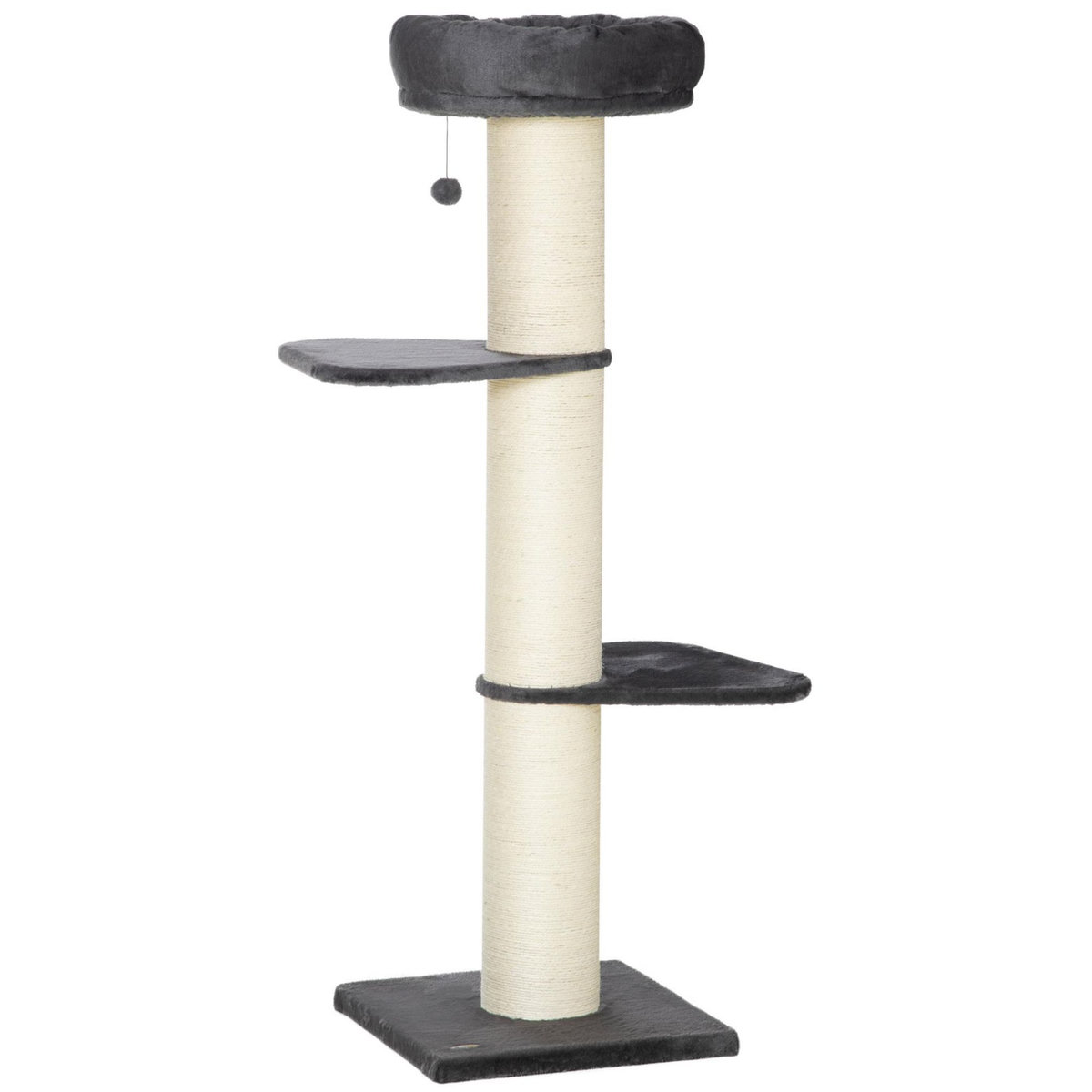 PAWHUT Arbre à chat griffoir sisal naturel 2 plateformes panier observation jeu boule suspendue peluche grise