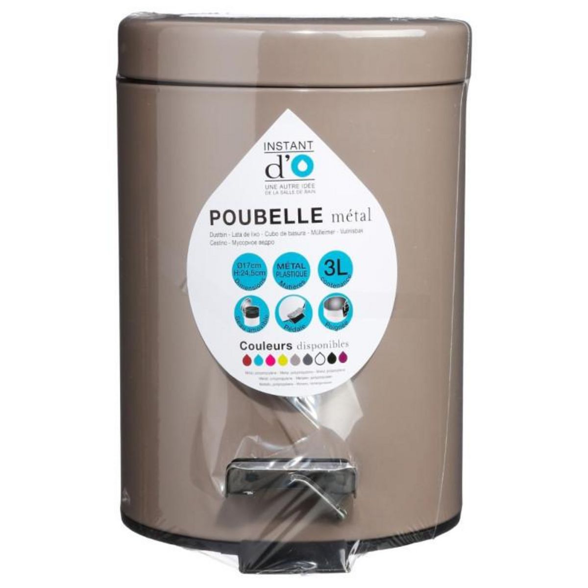 FIVE Poubelle de Salle de Bain  Métal  3L Taupe