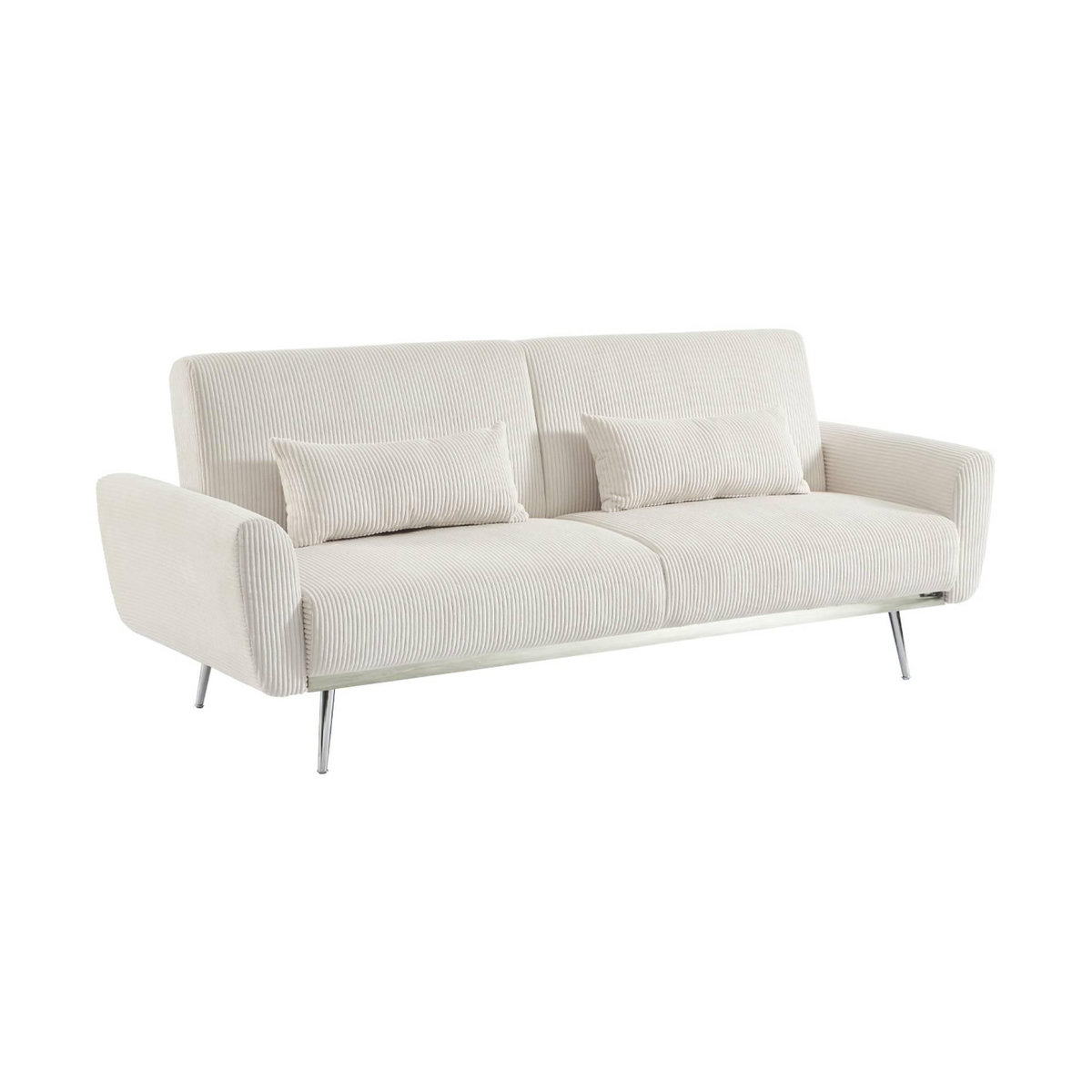 SWEEEK Canapé convertible design en velours côtelé blanc - Oskar - 3 places scandinave droit avec pieds métal chromé