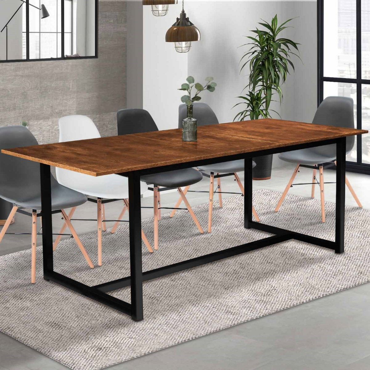 ID MARKET Table à manger extensible rectangle DAYTON 6-10 personnes design industriel 160-200 cm