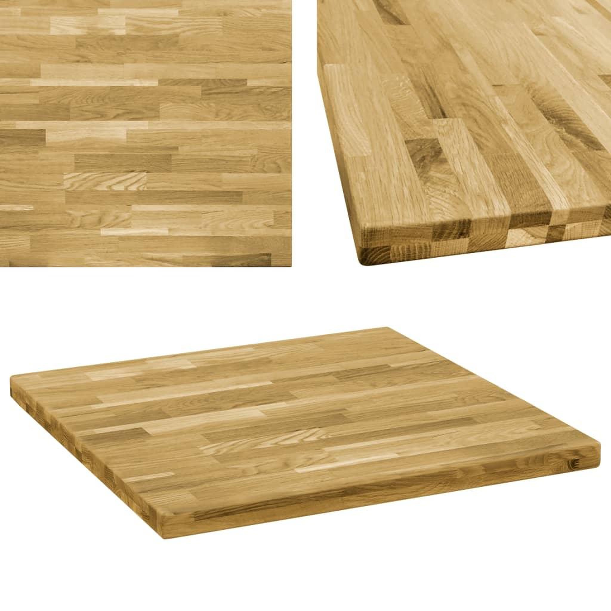 Voir la diapositive 1 : VIDAXL Dessus de table Bois de chene massif Carre 44 mm 80x80 cm
