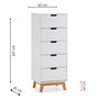Voir la diapositive 5 : VS VENTA-STOCK Chifonnier Miranda avec 5 tirois en Couleur Blanc, Pieds en Bois Naturel