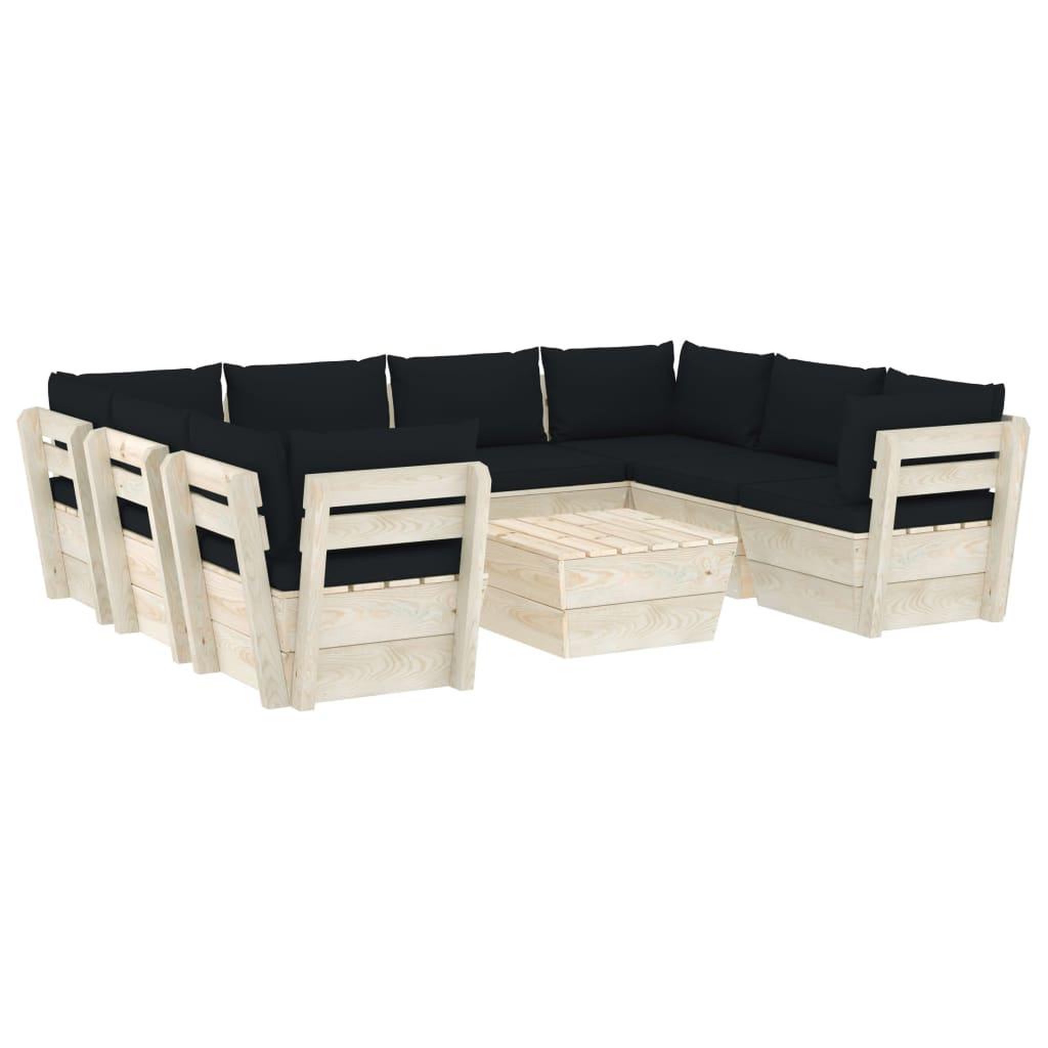 Voir la diapositive 2 : VIDAXL Salon de jardin palette 9 pcs avec coussins bois d'epicea