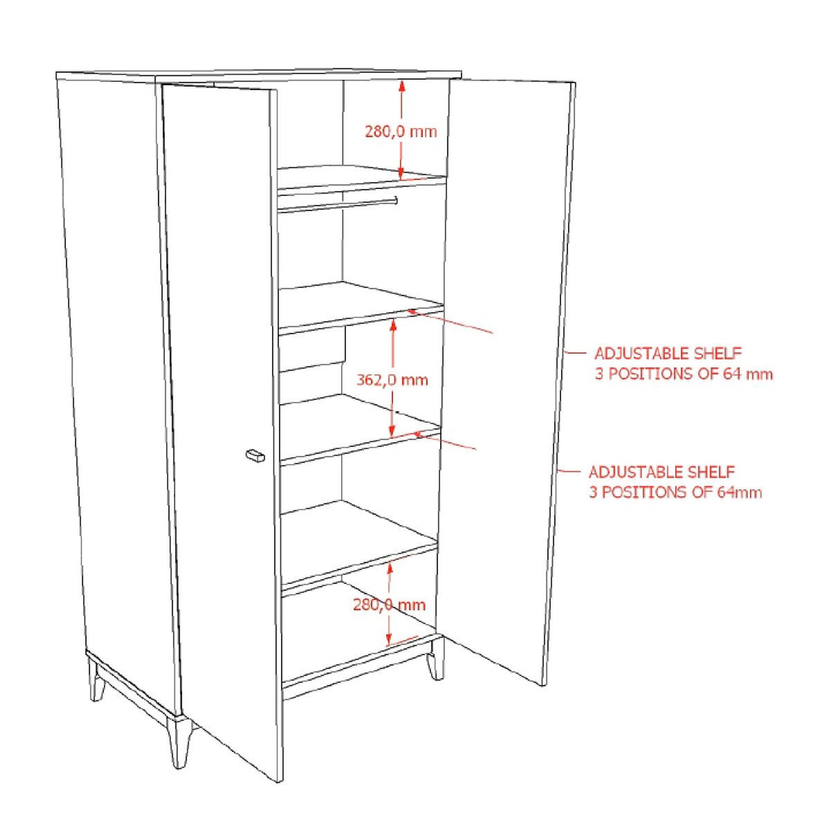 Vipack Armoire ilyas 2 portes noyer