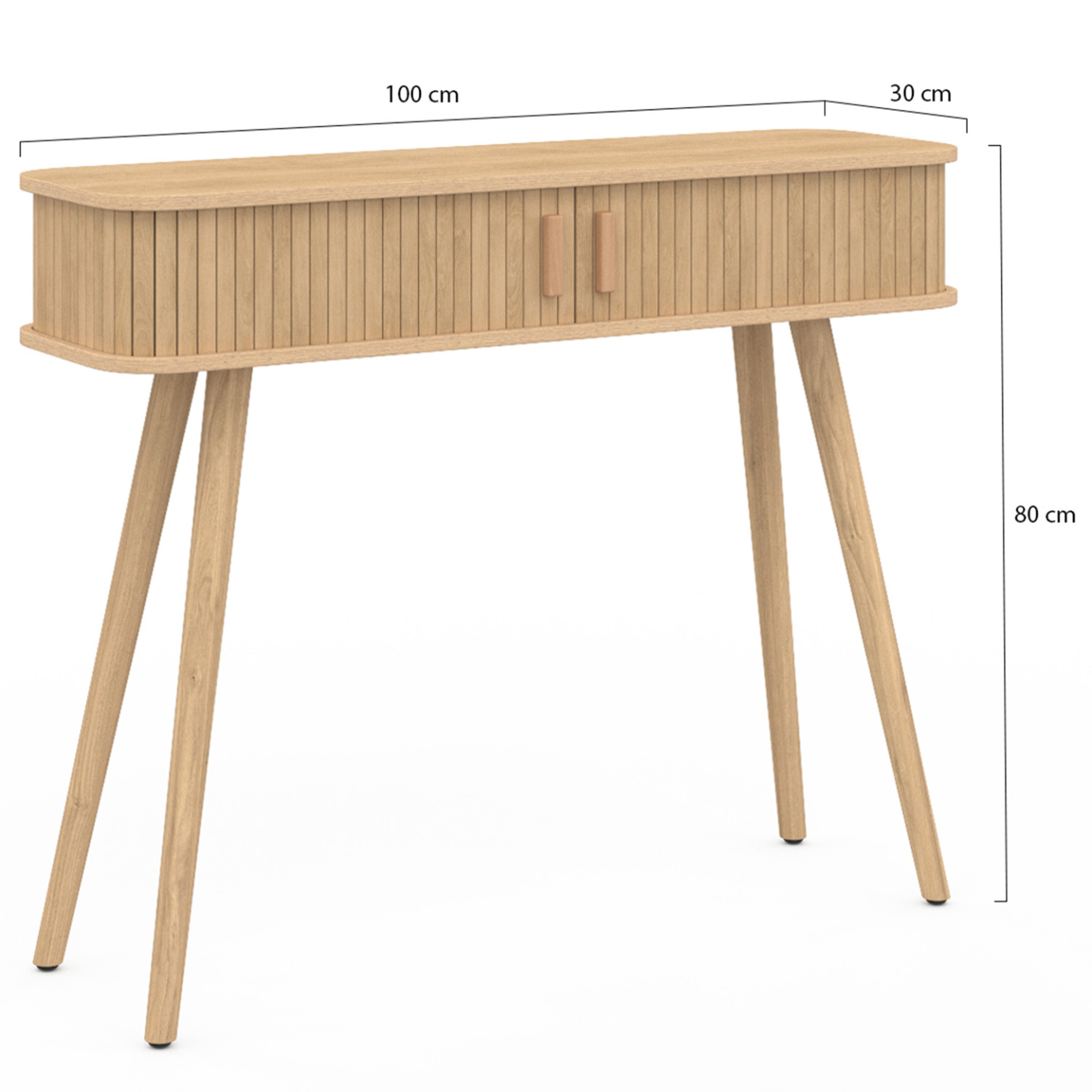 Voir la diapositive 5 : ID MARKET Console 2 portes coulissantes romie lattes tasseau bois coloris chêne
