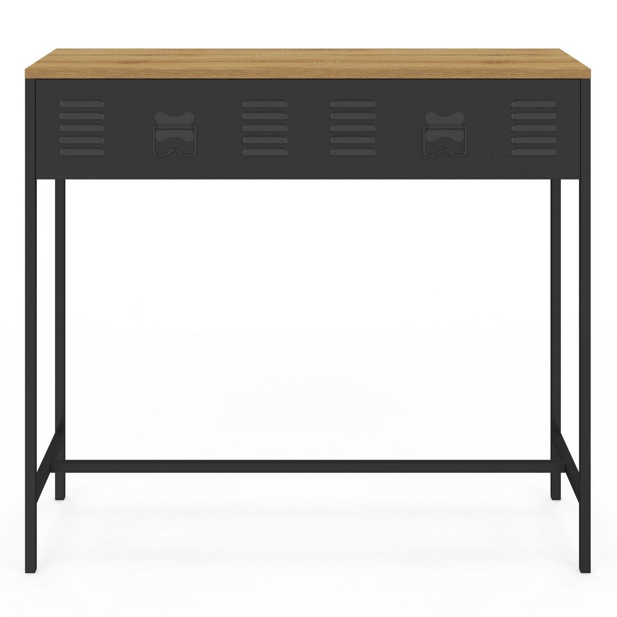 ID MARKET Console 1 tiroir ESTER métal noir plateau bois design industriel