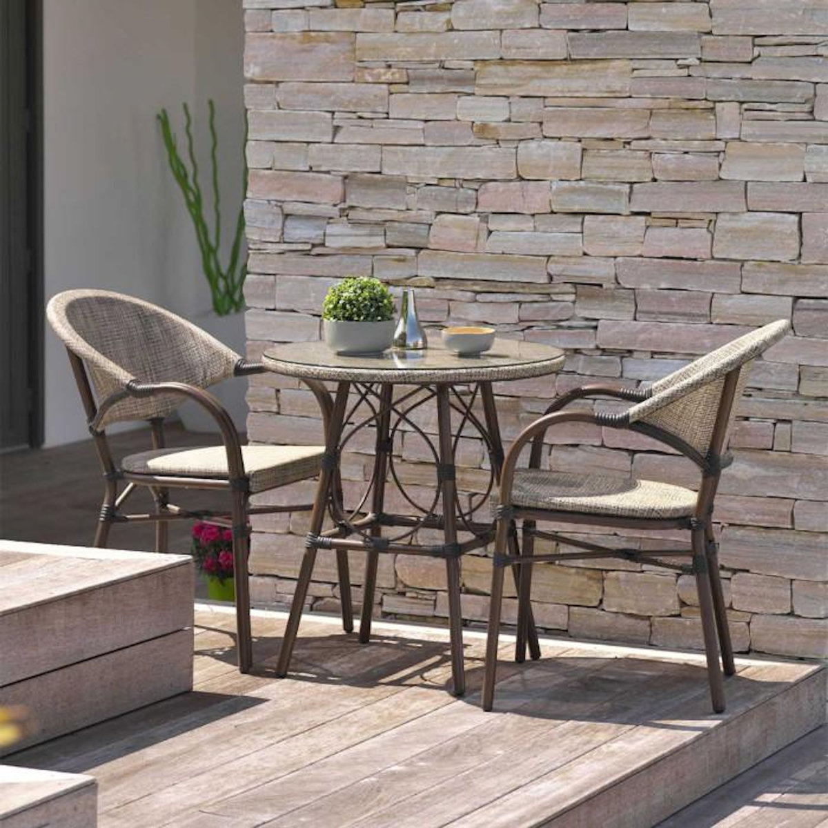 Paris Prix Ensemble Table de Jardin & 2 Fauteuils  Ushuaia  70cm Marron