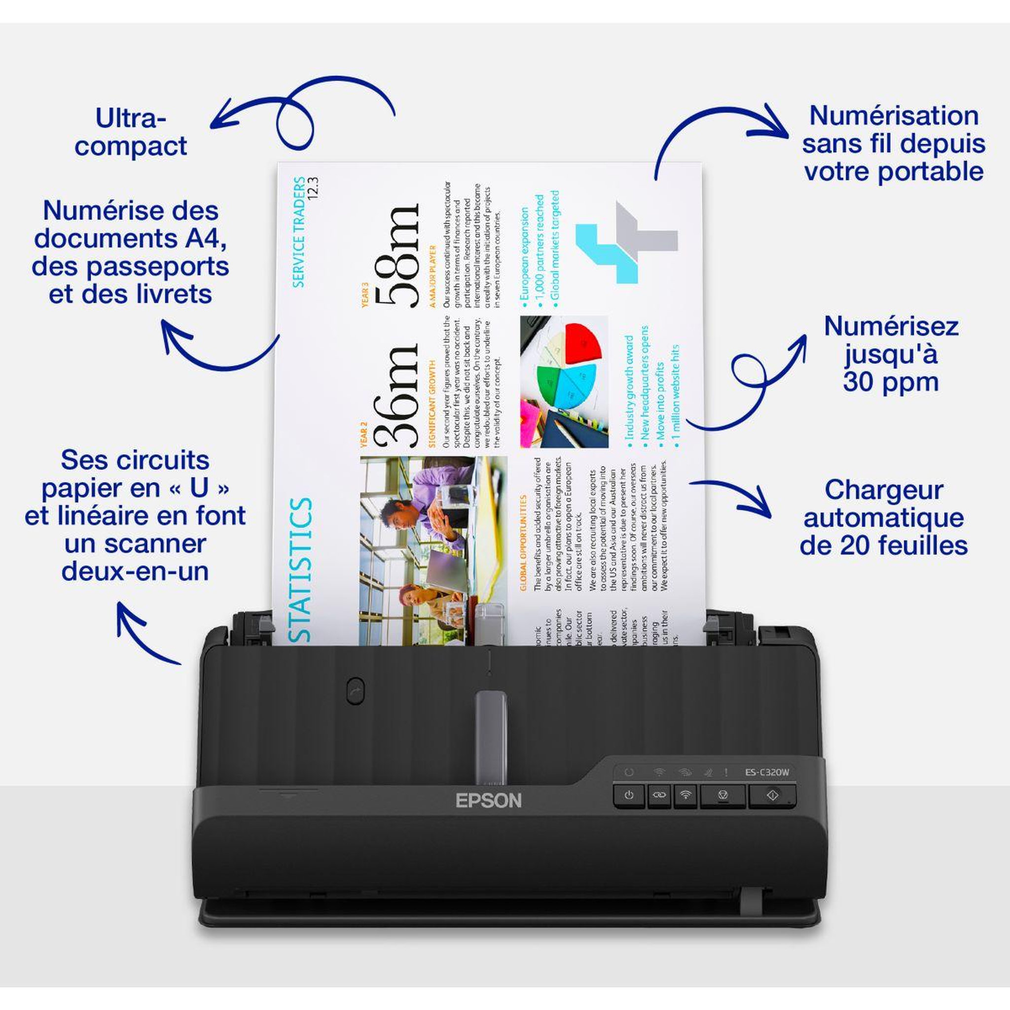 Voir la diapositive 2 : Epson Scanner à défilement ES-C320W