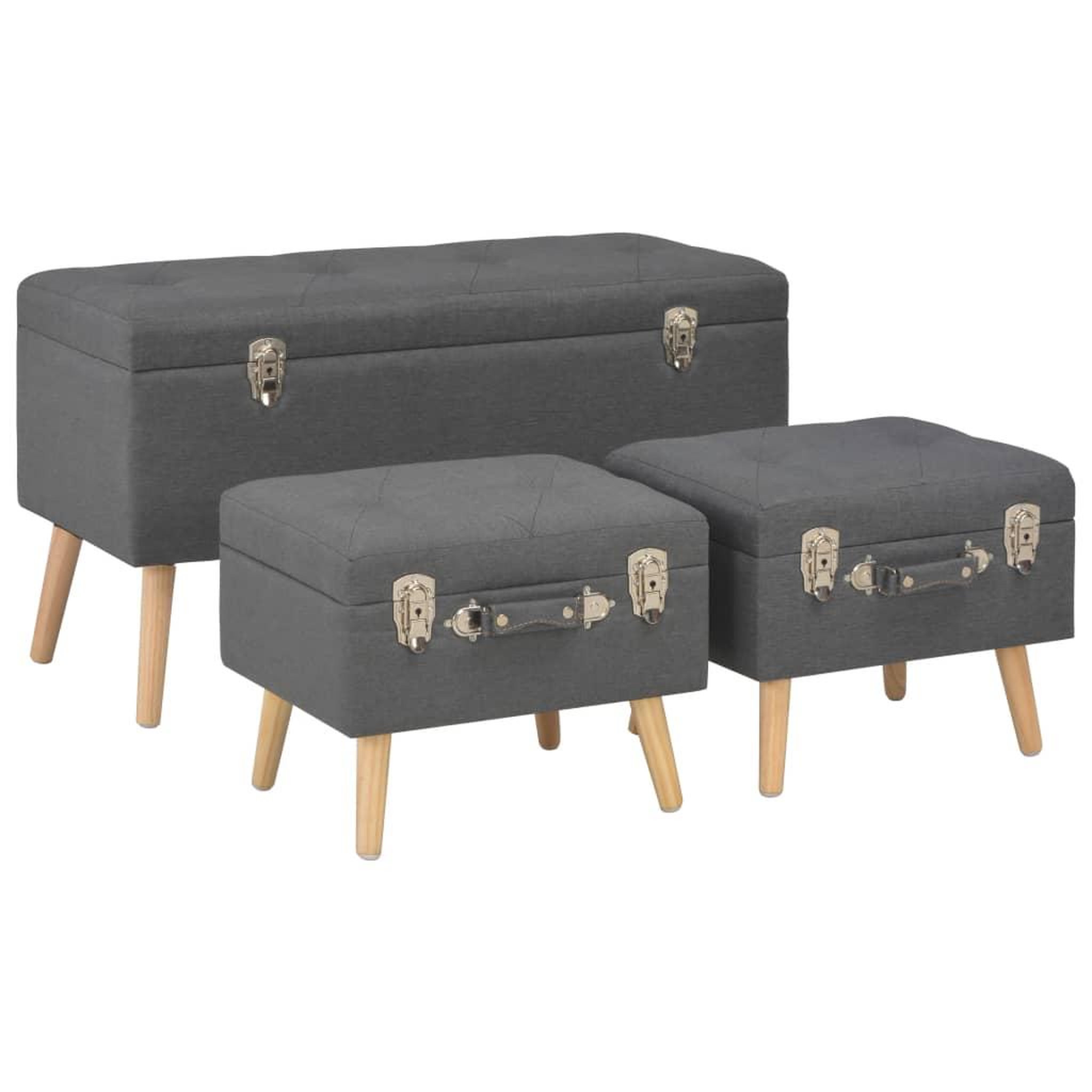 Voir la diapositive 1 : VIDAXL Tabourets de rangement lot de 3 Gris fonce Tissu