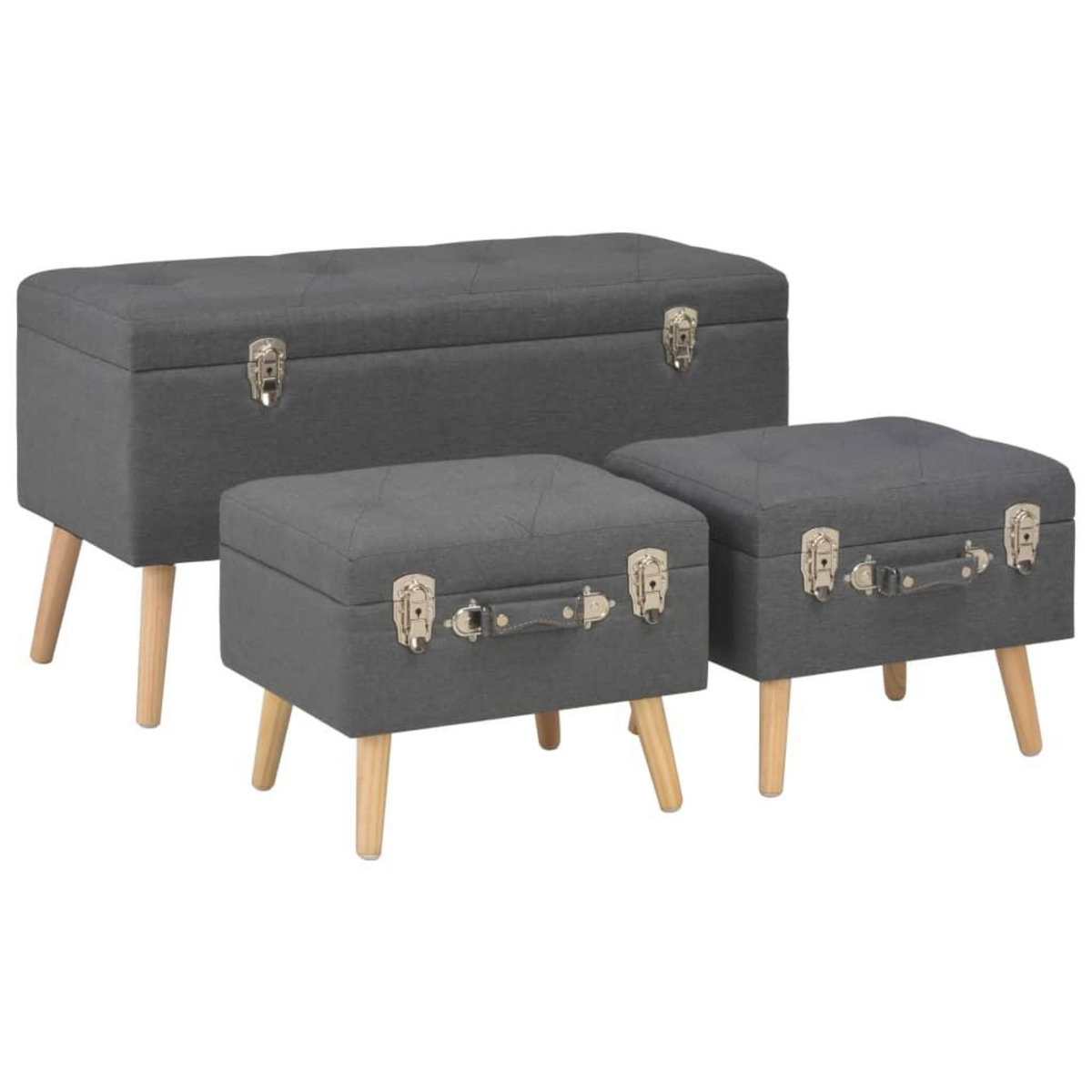 VIDAXL Tabourets de rangement lot de 3 Gris fonce Tissu