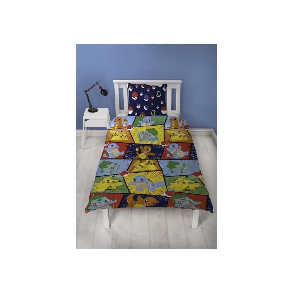 Pokemon Parure de lit réversible - POKEMON - Starter & Poké-ball - Microfibre - 1 housse de couette 140 x 200 cm + 1 taie 63 x 63 cm