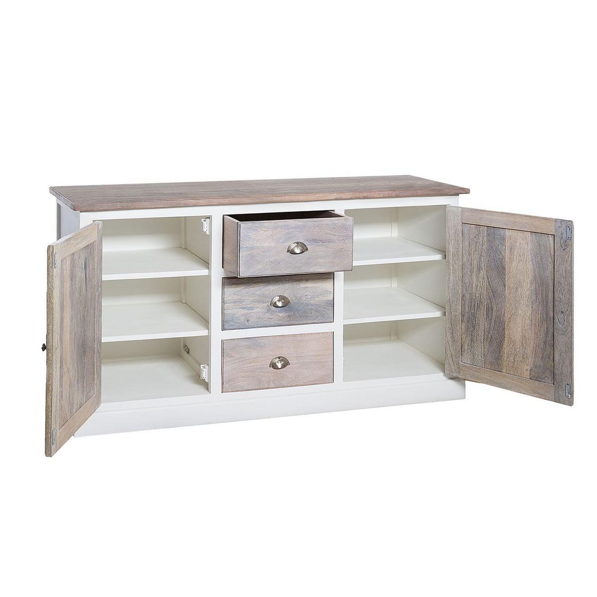 ATMOSPHERA Buffet en bois Aleria - L. 150 x H. 80 cm - Blanc