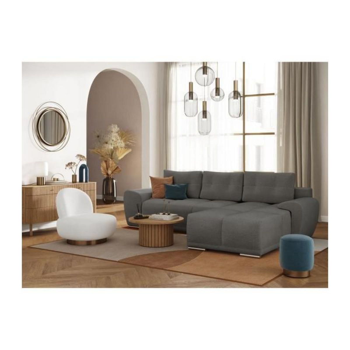 LOUNGITUDE Canapé d'angle convertible CABELLO en tissu gris - LOUNGITUDE - Angle Droit - Occasionnel - 140 x 210 cm