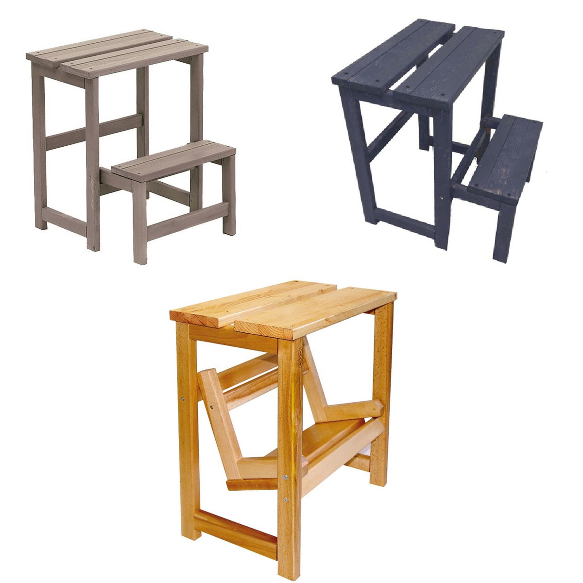 ITALIADOC Marche pied rétractable en bois de hêtre massif - Taupe 