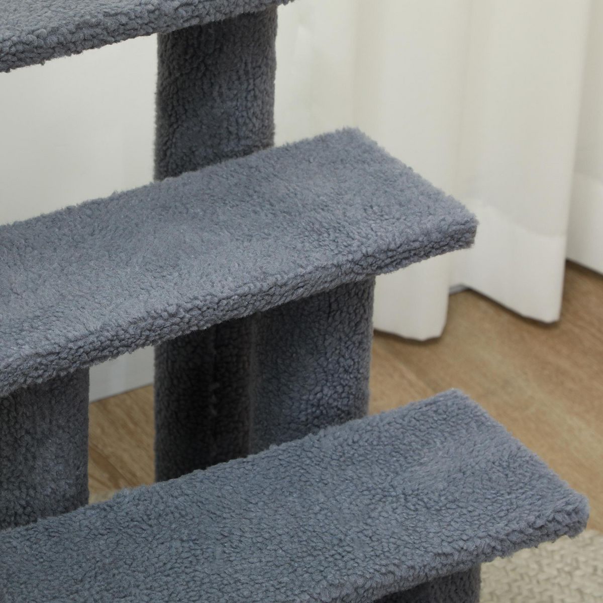 PAWHUT Escalier pour chat - escalier pour chien - 4 marches - revêtement flanelle grande douceur haute densité - structure panneaux particules - gris