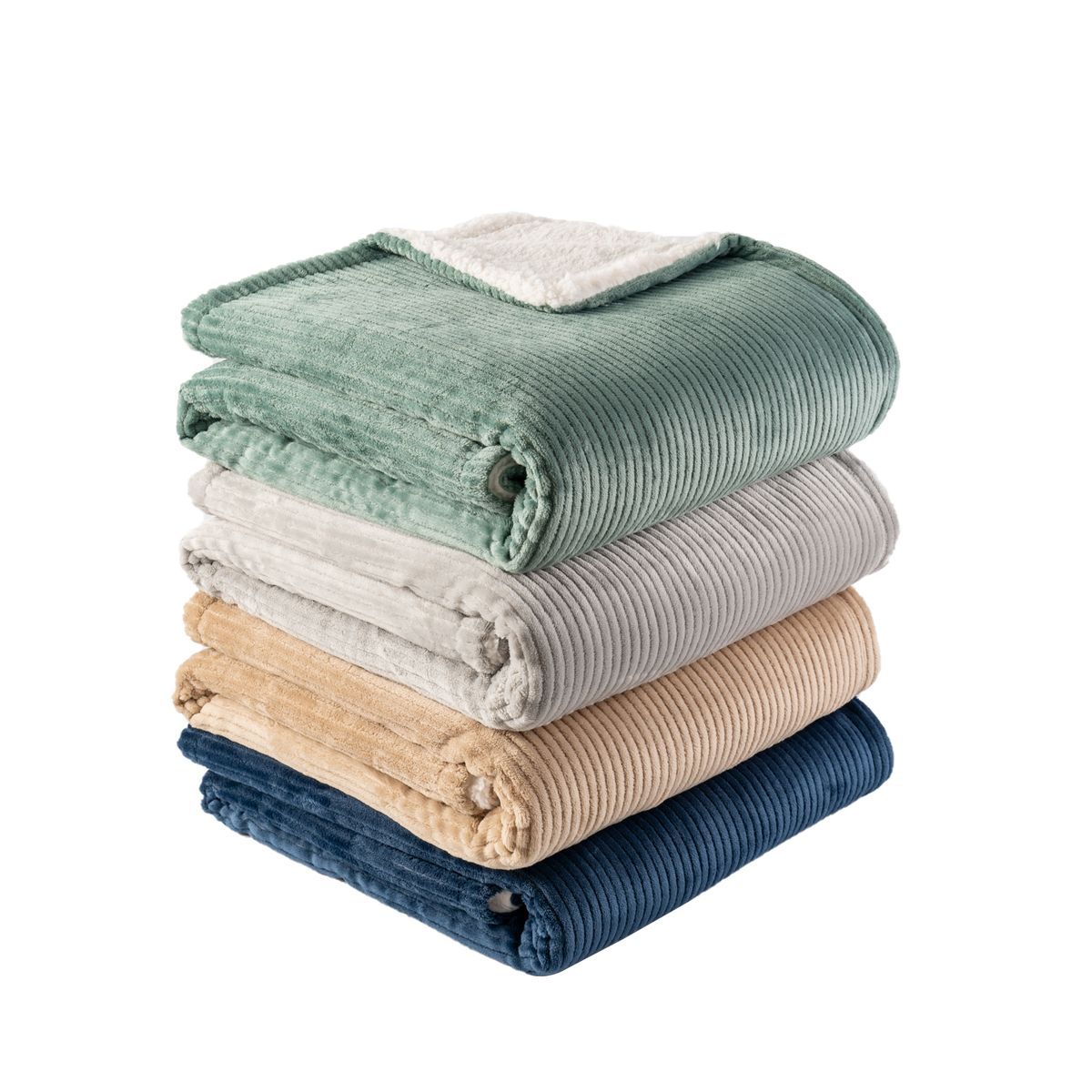 ACTUEL Plaid effet velours côtelé double face Flanelle /sherpa 