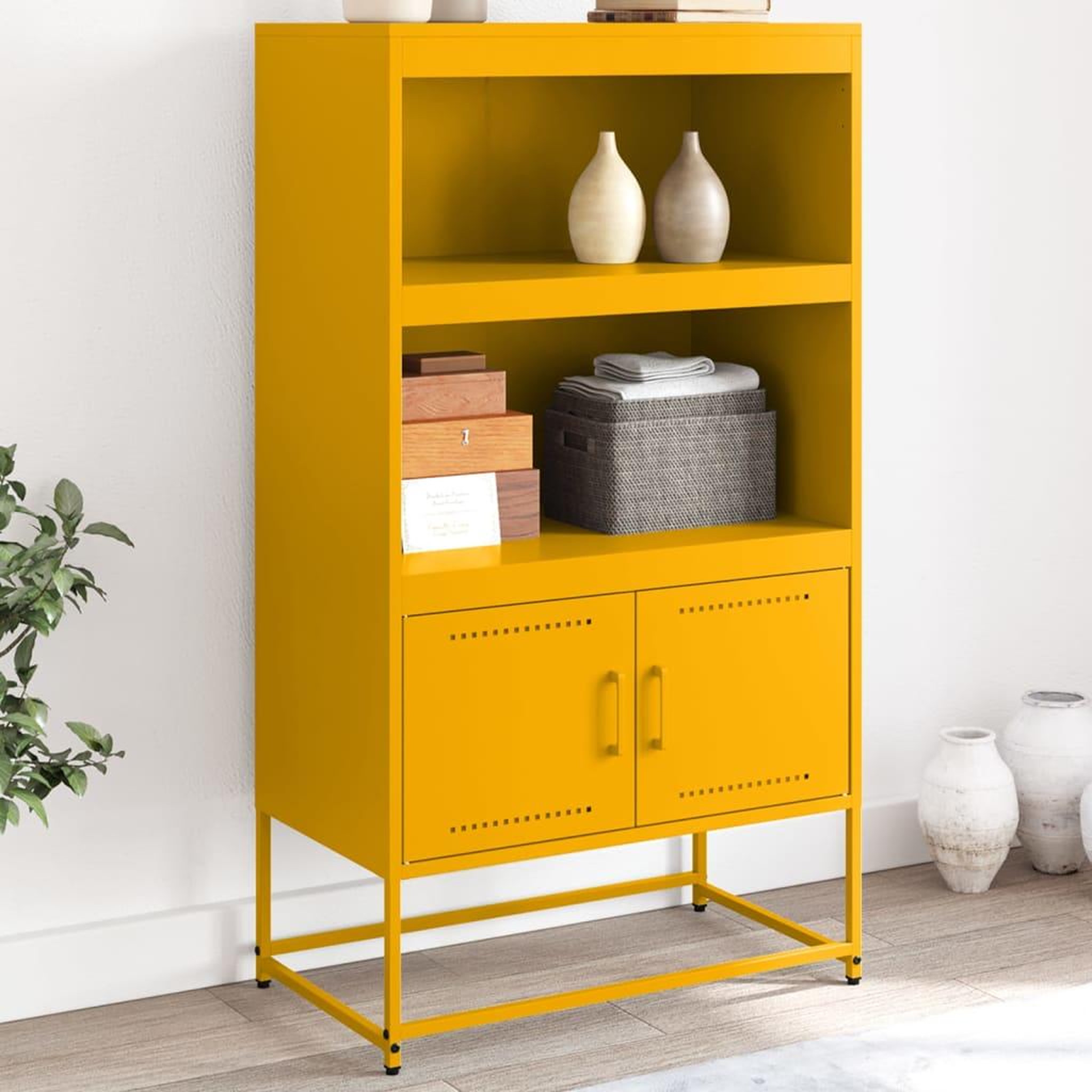 VIDAXL Buffet haut jaune moutarde 68,5x38,5x123,5 cm acier
